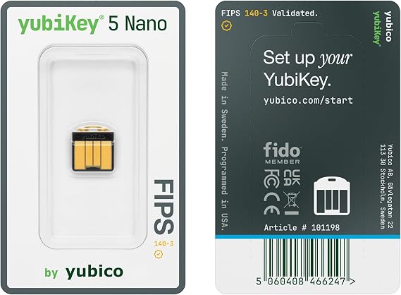 Yubico - YubiKey 5 Nano FIPS (140-3) - Multi-Factor authentication (MFA) Security Key and passkey, Connect via USB, FIDO Certified - Protect Your Online Accounts