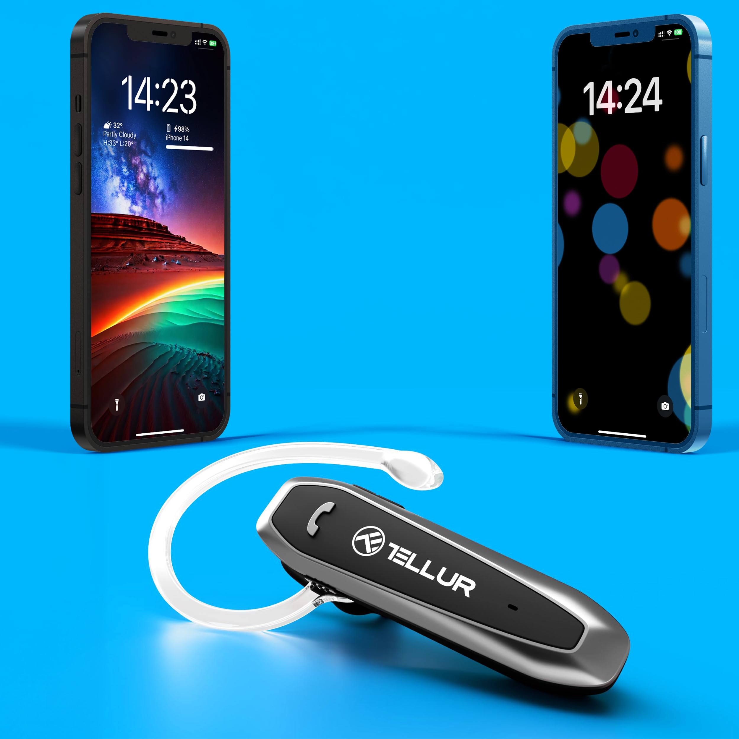 TELLUR VOX 100 Bluetooth Headset – BT 5.3 – 22 Uur Gesprekstijd – Multipoint – 360° Roteerbare Oorbug – USB-C – Zwart
