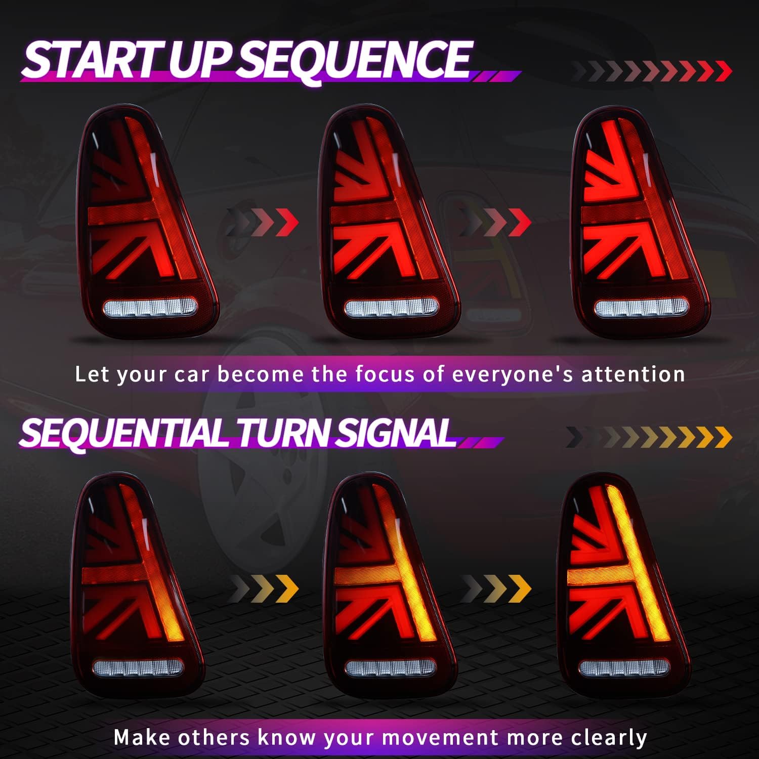 Archaic Tail Lights Assembly Compatible for Mini Cooper R50 R52 R53 2001-2007,Union Jack Rear Tail Lamps for 1st gen Mini Cooper Hatchback/Convertible,Plug&Play, Pair, Red