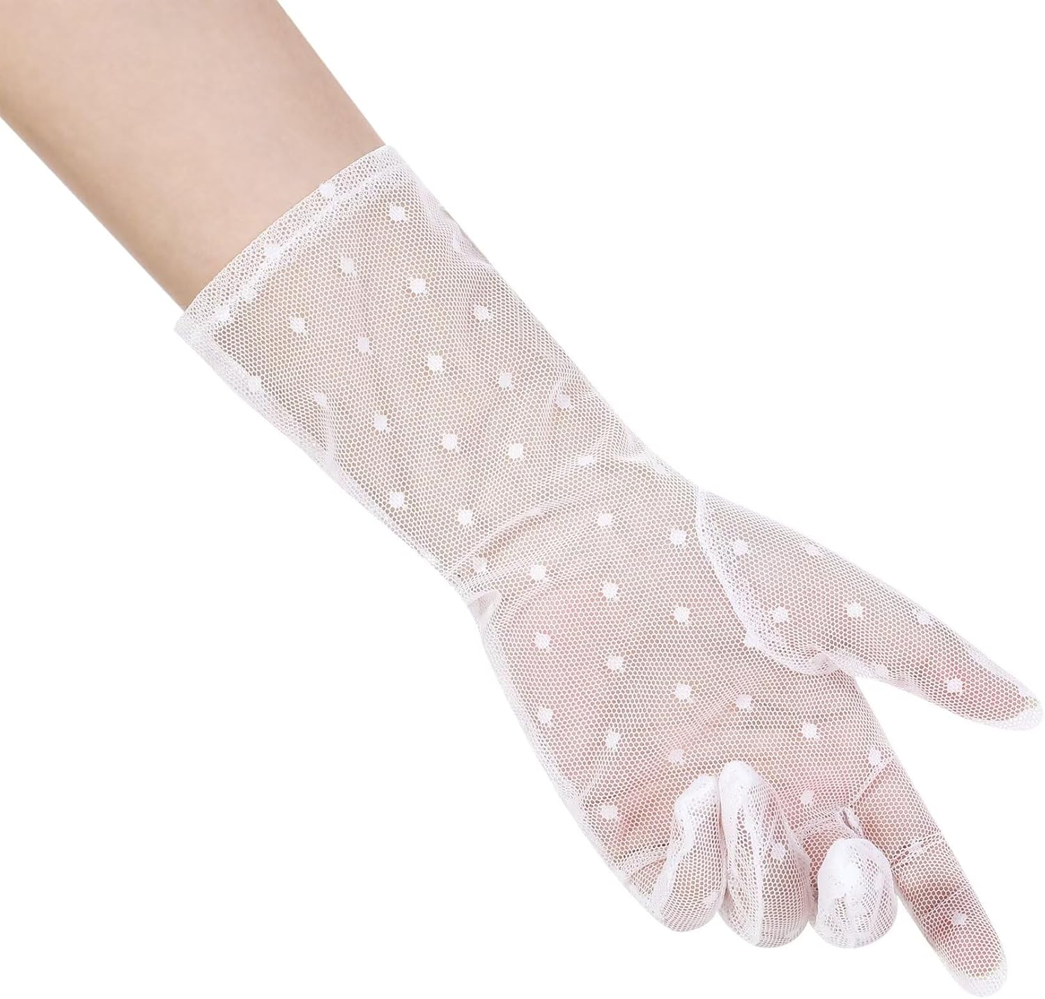 Women's Short Floral Lace Gloves Sheer Mesh Tulle Wedding Bridal Opera Tea Party Gloves - Image 2
