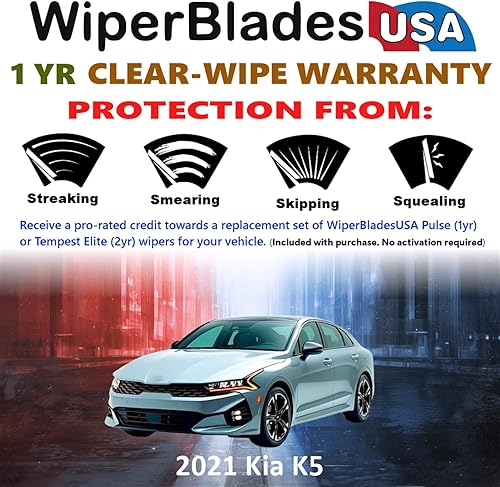 Miniatura 2 de WiperBladesUSA Juego de escobillas limpiaparabrisas con garantía de 1 año compatible con limpiaparabrisas Kia K5 2021 (Juego de 2) escobillas