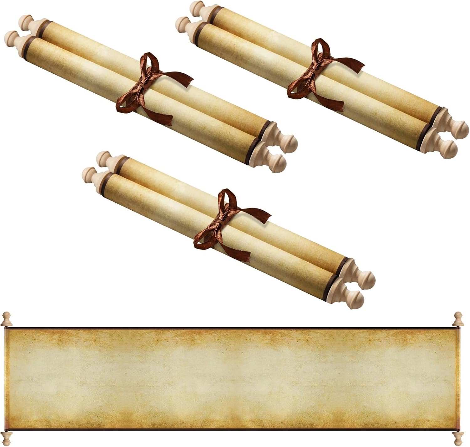 3 PCS Blank Scrolls Paper with Wood Rods 9.5 x 31.5 inches for Naughty or Nice List, Writing, Wedding Vows, Invitation, Love Letter, Cosplay Prop, Renaissance (style1)