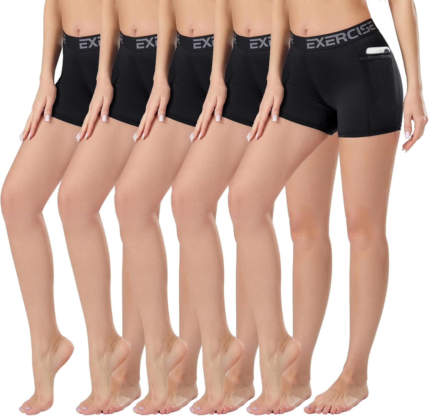 3" Womens Volleyball Shorts 5 Pack Spandex Shorts Women with Pocket,Compression Shorts for Women Workout Running Black(5pack) X-Large