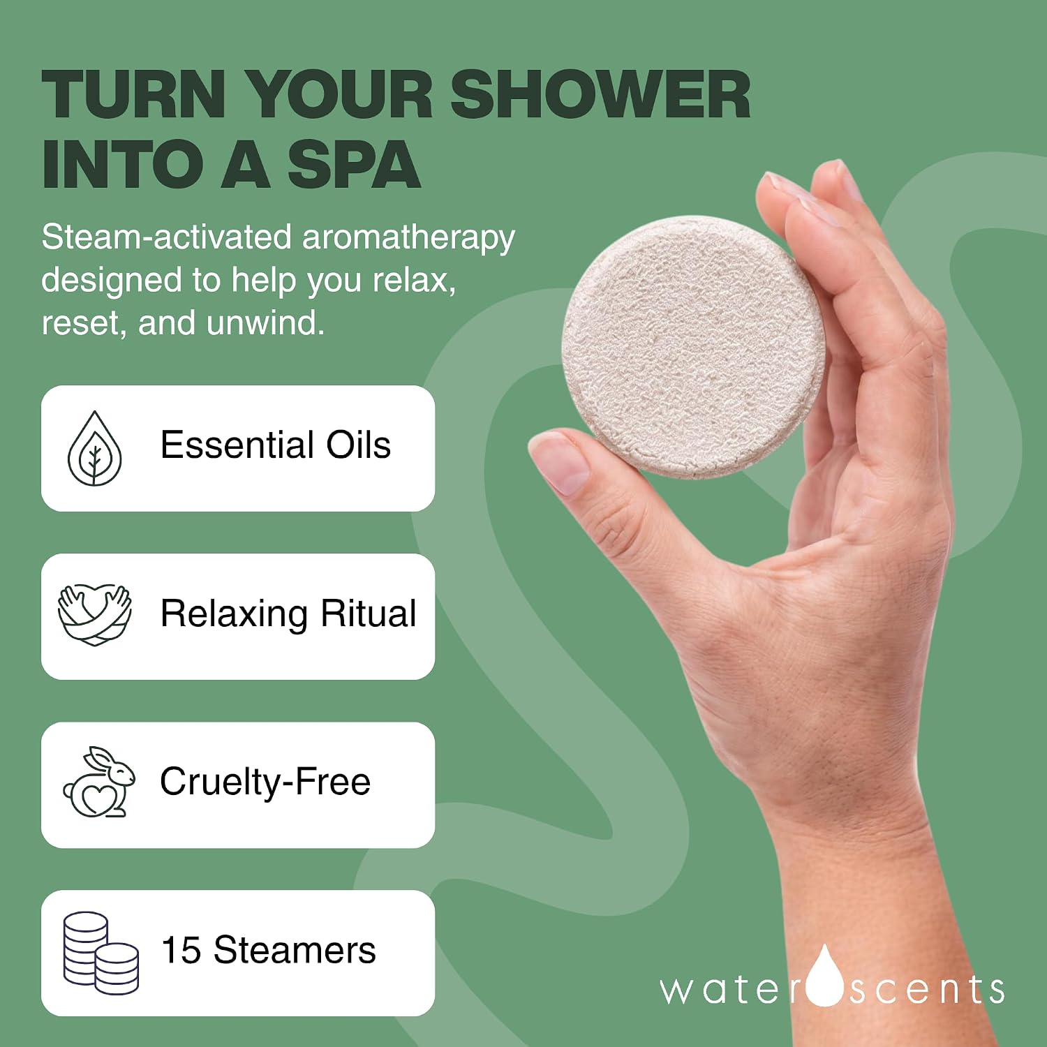 Water Scents Soothing Eucalyptus Shower Steamer Mist – Aromatherapy with Spearmint Essential Oils – Vegan, Natural, Handmade in USA – Self Care, 15 Count