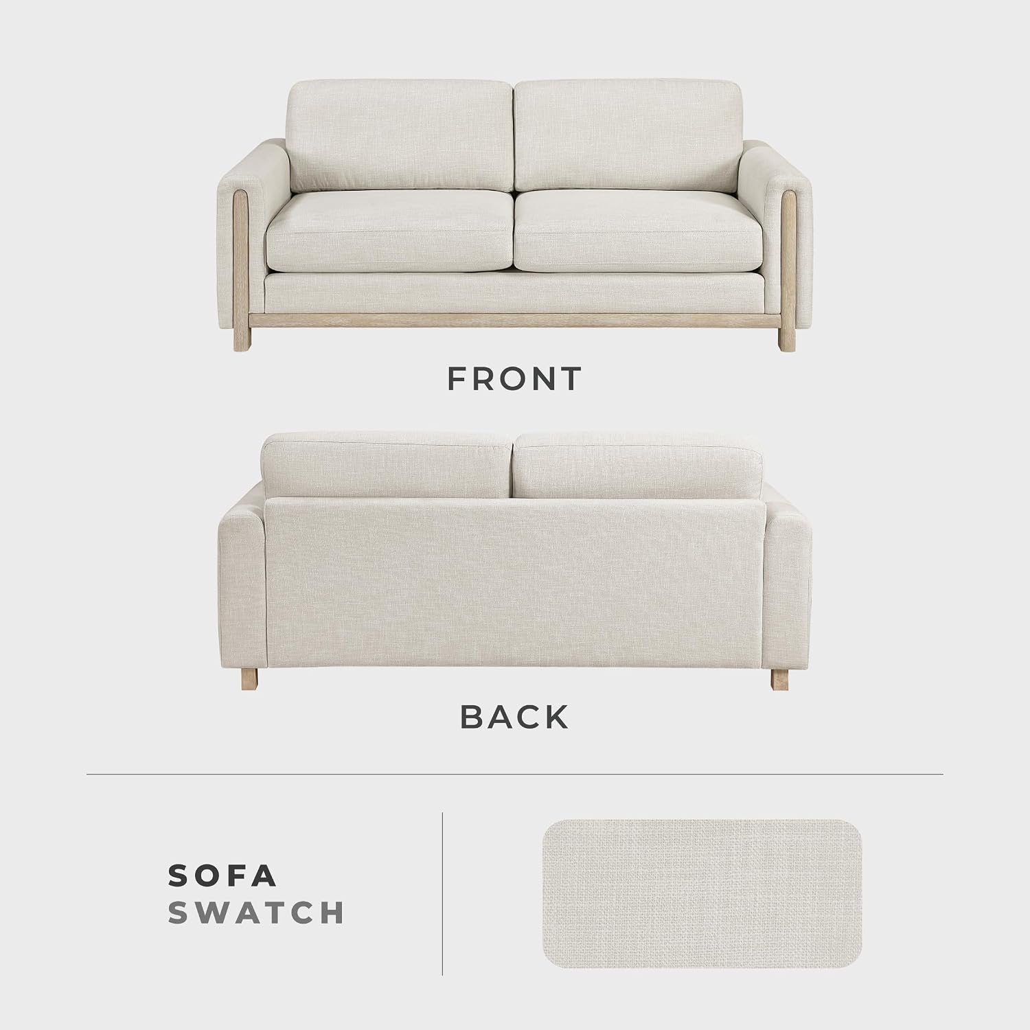 Lexicon Modern Upholstered Living Room Sofa, Textured Fabric Sofa Couch, Track Arm, Wood Frame and Natural Finish Wood Legs, Reversible Back Cushion, No Assembly, Beige