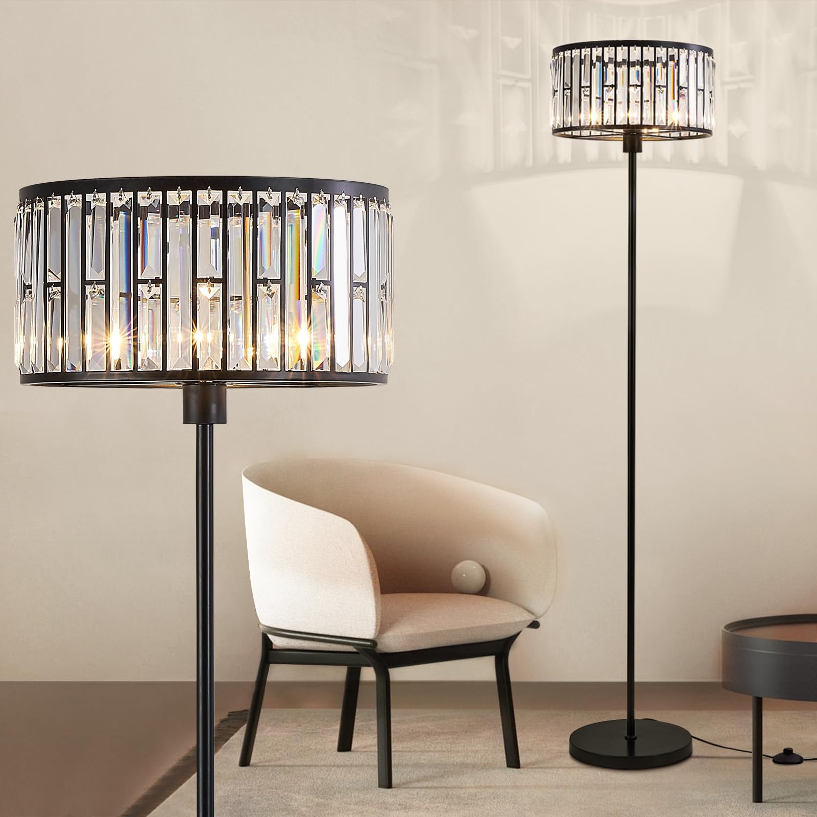 Hsyile Lighting KU300168 Unique Romance Crystal Tripod Floor Lamp Black ...