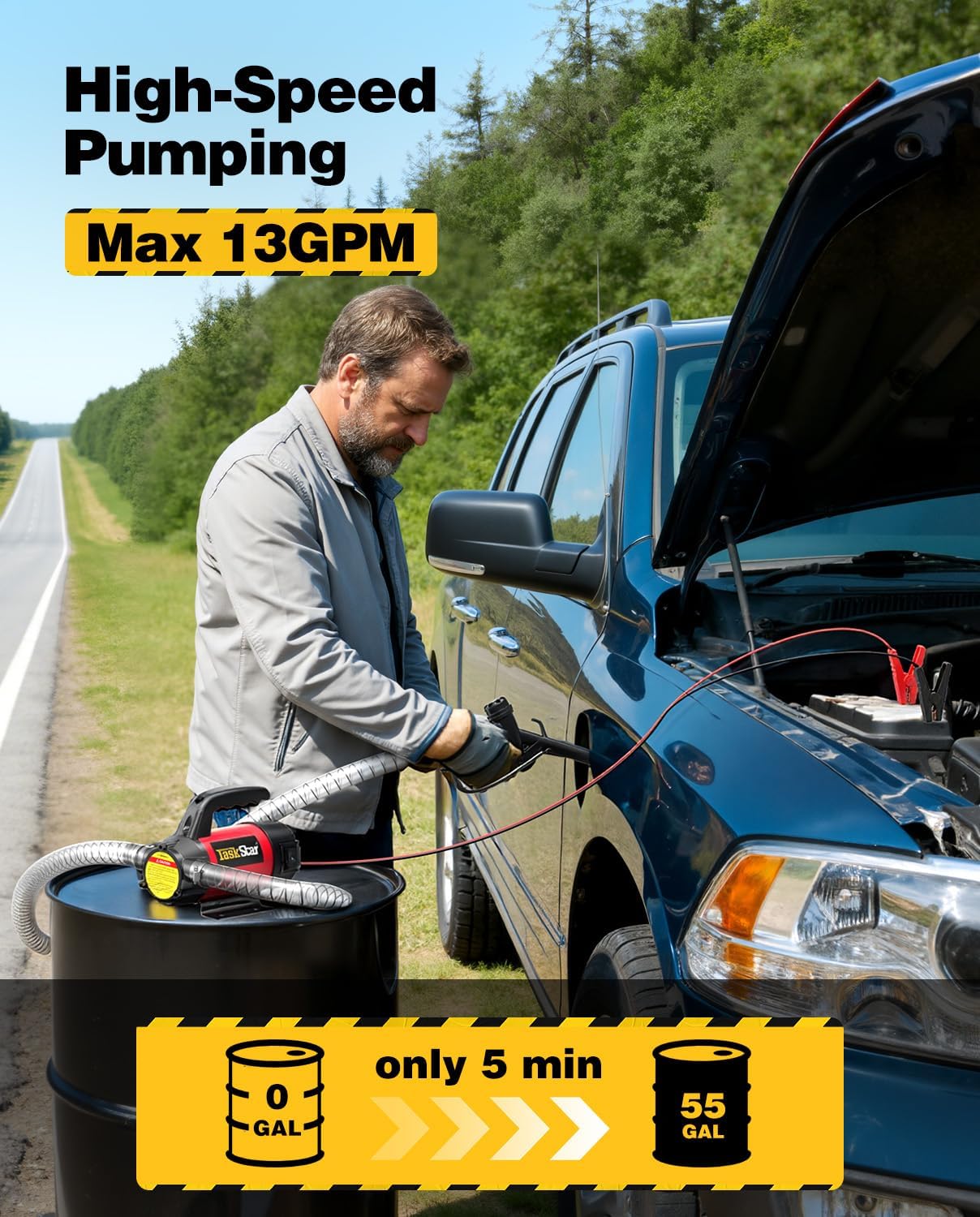 Diesel Transfer Pump Kit: 12V 13GPM Electric Fuel Transfer Pump with Fuel Nozzle & Hoses for Diesel Kerosene Transformer Oil, Protable Self-Priming Pump for Tractor Truck Boat