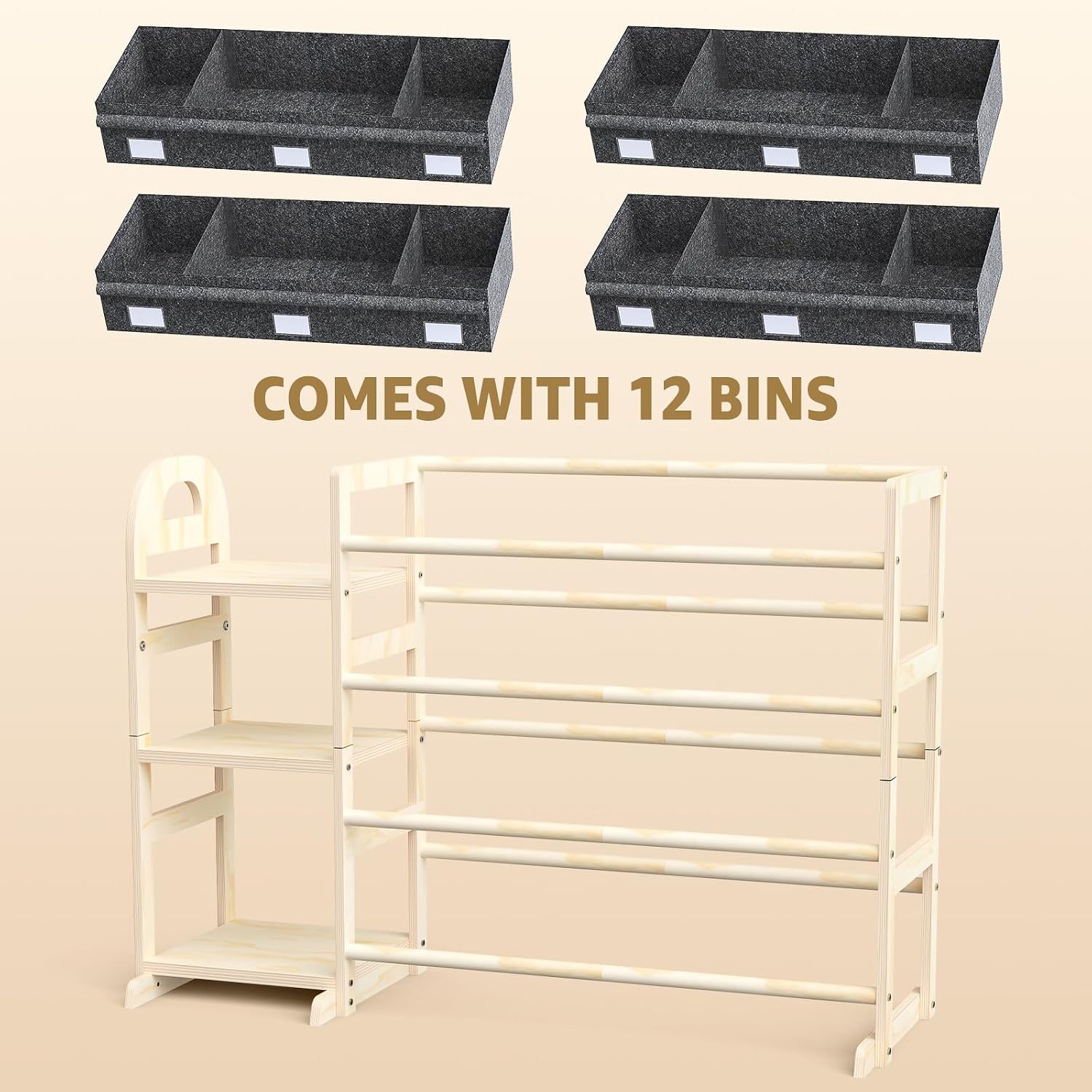 Toy Storage Organizer with 3 Shelves and 12 Bins, Bookshelf/Bookcase, Kids Bin Shelf, Toys Box for Playroom Organization for Bedroom & Room, 47.4" W