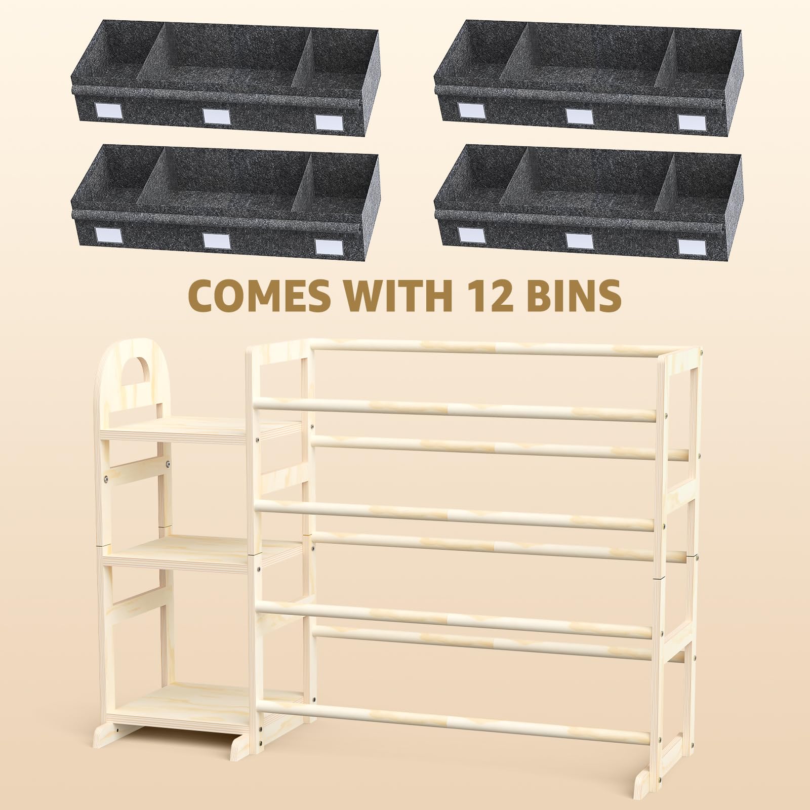 Spielzeug-Organizer mit 6 Ablagen und 12 Behältern, Bücherregal/Bücherregal, Kinder-Mülleimerregal, Spielzeugkiste für Spielzimmer, Organisation für Schlafzimmer und Zimmer