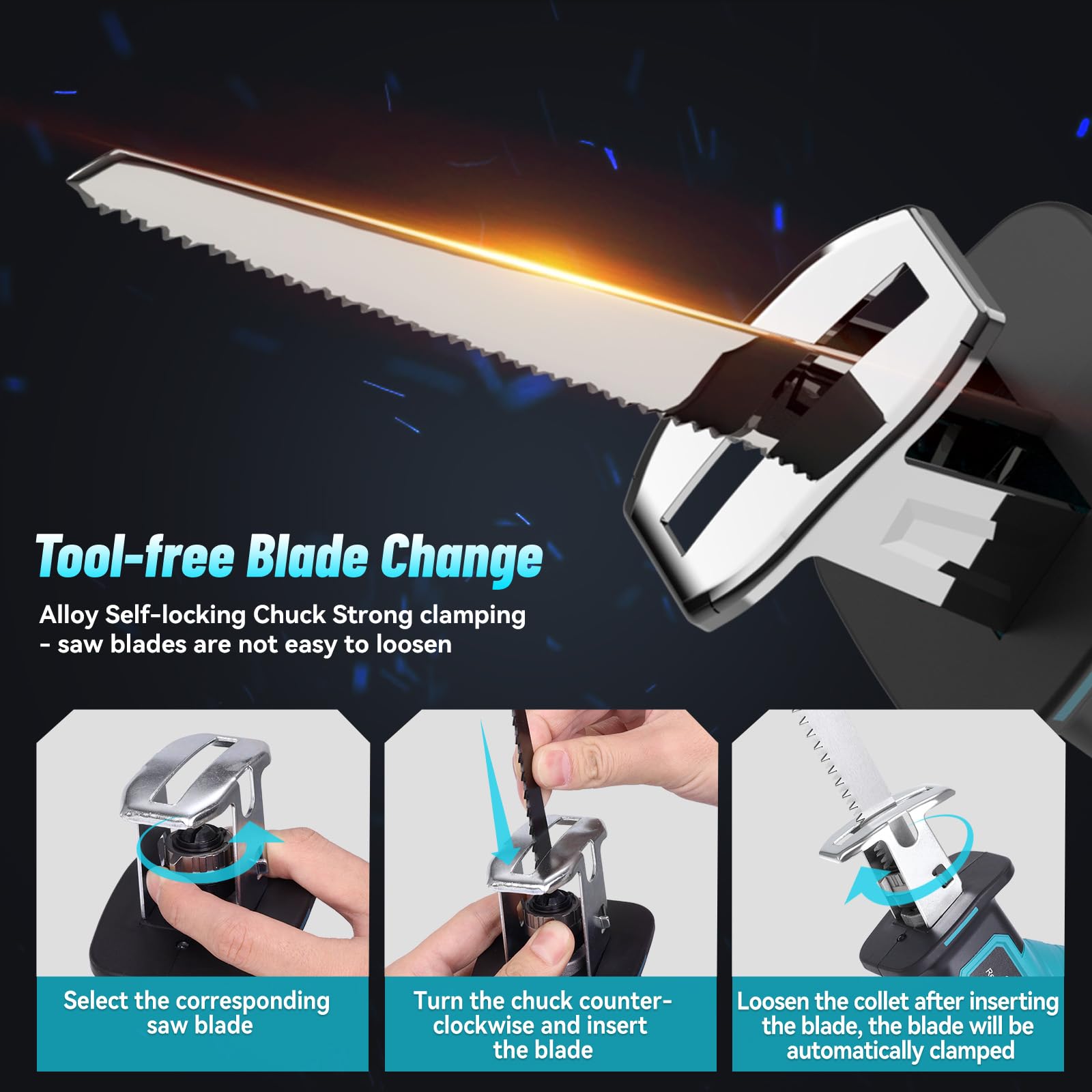 Yofuly Scie Sabre Sans Fil pour MMaki-ta 18V 21V Battery, Scie Egoîne Electrique avec 2.0Ah Batterie et Chargeur, Vitesse Variable Scies Alternatives Sans Fil pour le Bois/Métal, 4 × Lames de Scie