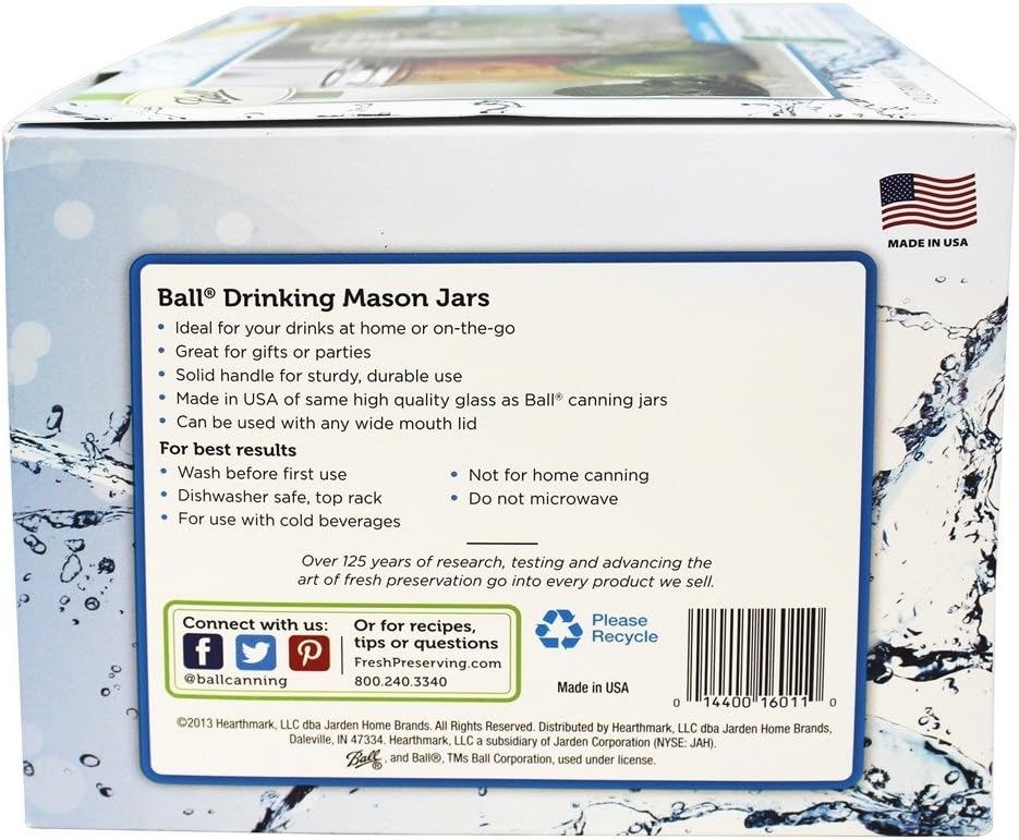 Ball 16011 Ball 24 Oz Glass Drinking Jars