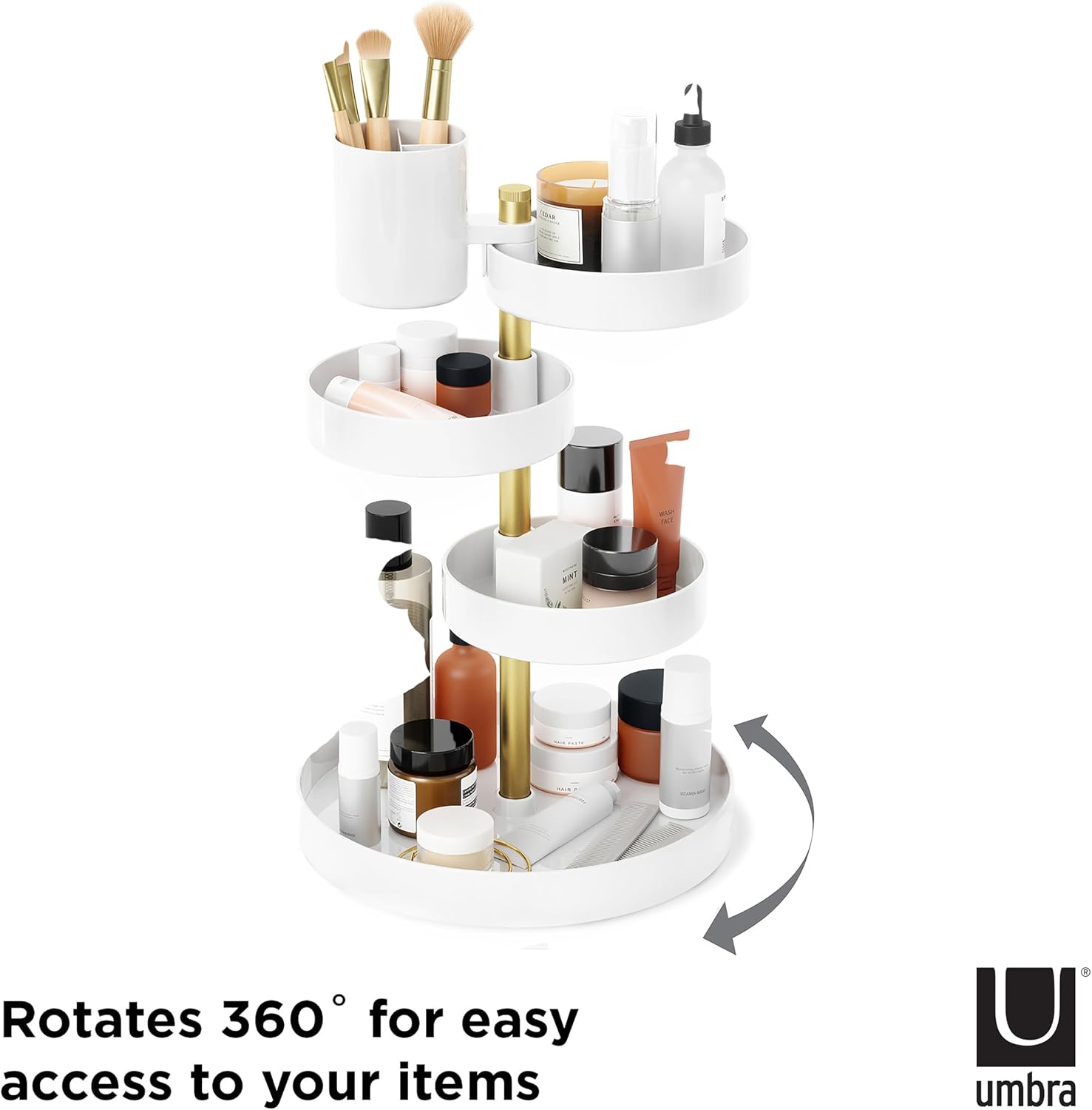 White and Brass 3-Tier Rotating Vanity Tray