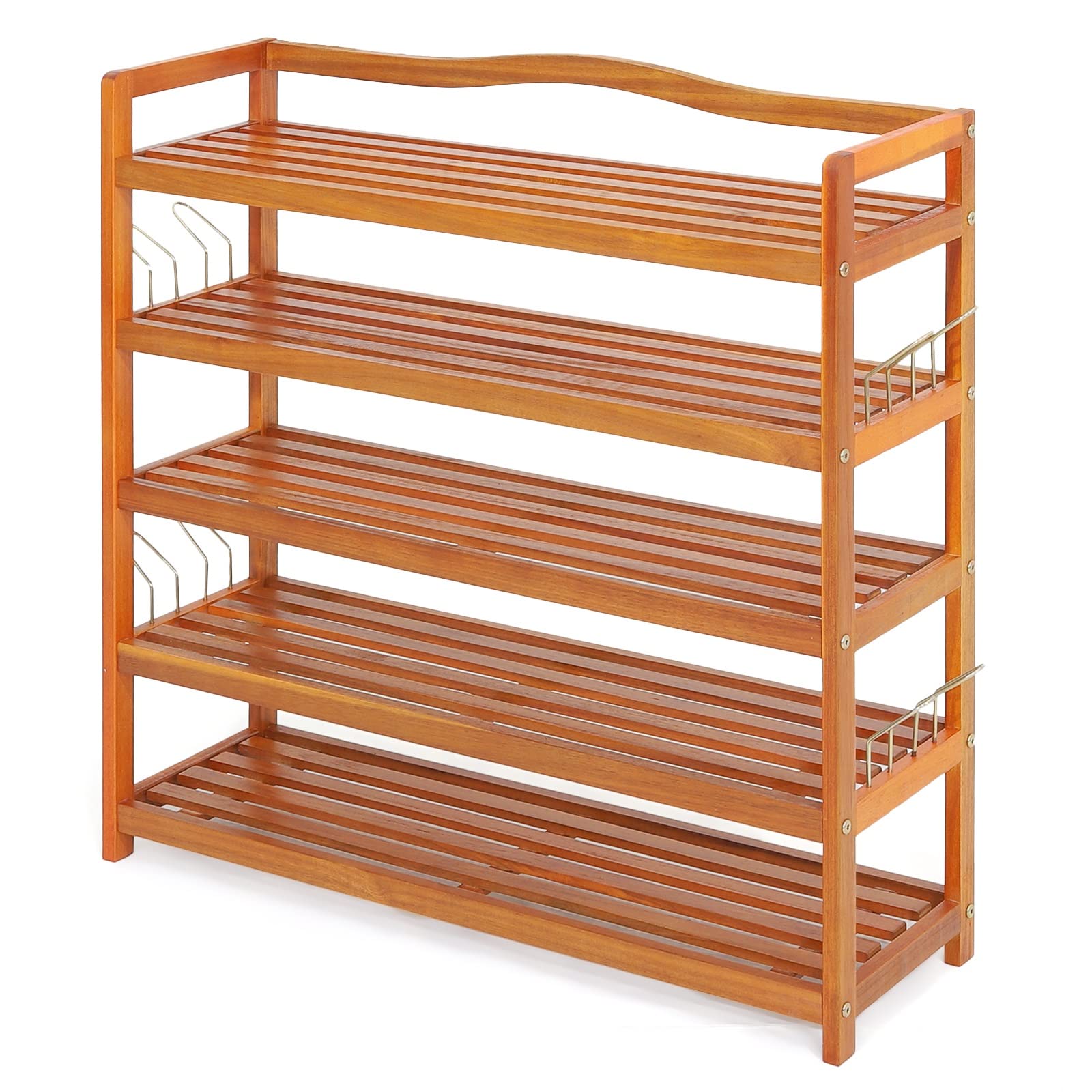 HAPPYGRILL Shoe Rack 5-Tier Entryway Shoe Shelf Acacia Wood Storage Organizer Free Standing Shelves