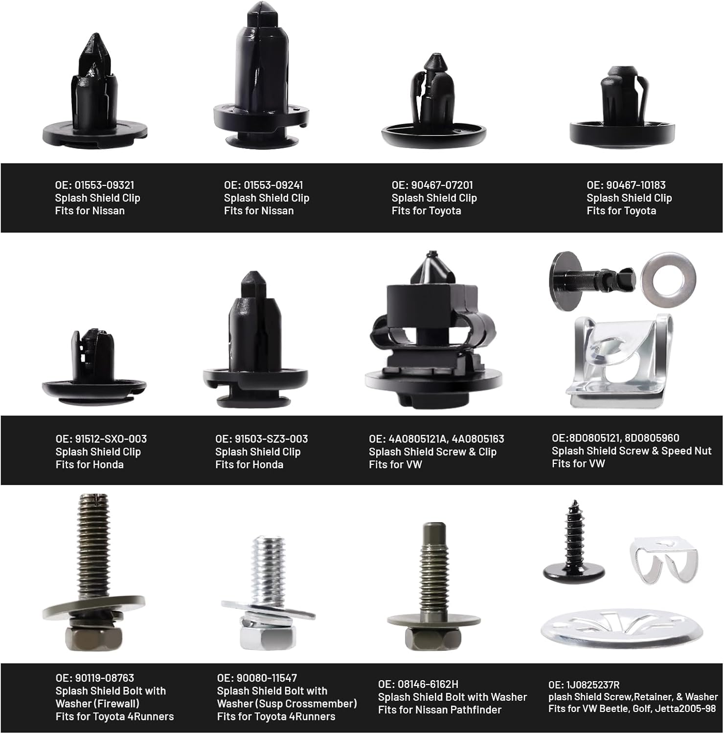 120Pcs Car Push Retainer Clips, Engine Under Cover Splash Shield Guard Body Bolts Screws Washer, Skidplate Hardware Fits for Toyota Nissan Honda VW Beetle Golf Jetta