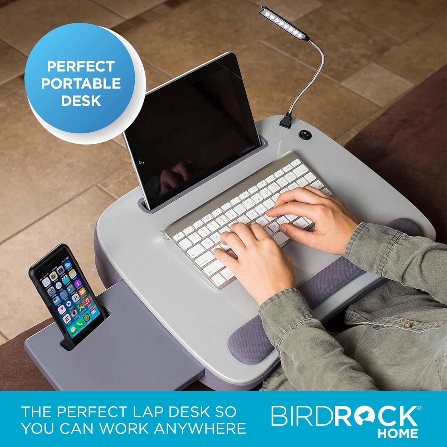 Sofia + Sam Multi Tasking Memory Foam Lap Desk with USB Light (Silver) | Supports Laptops Up to 15 Inches - Image 3