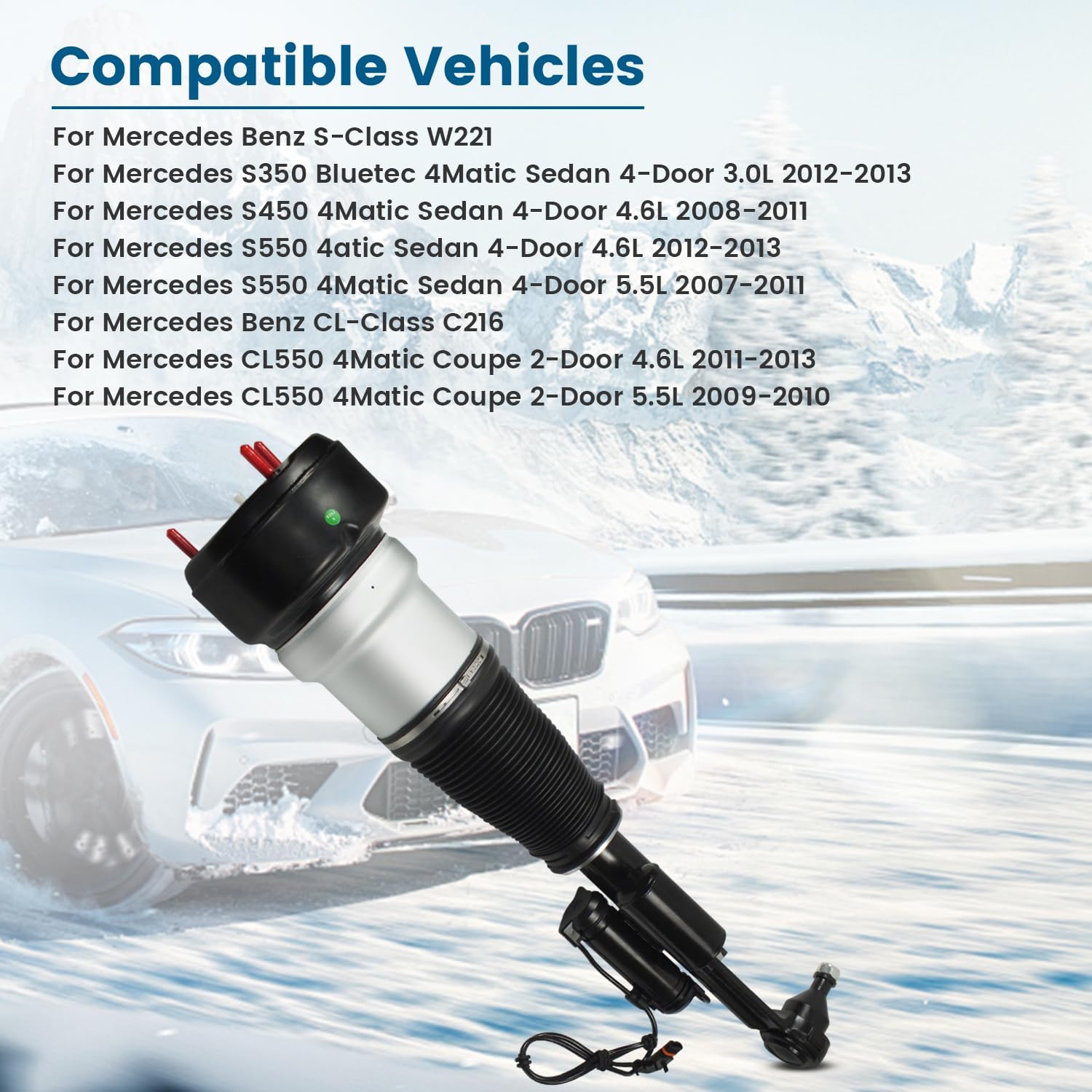 Front Right Air Suspension Strut Shock Absorber Compatible with 4Matic 2007-2013 Mercedes Benz S-Class W221 4WD S350 S450 S550 Cl550 2213200538, Front Air Shocks