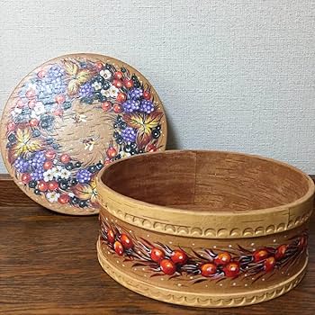 ロシア雑貨☆ベレスタ 白樺収納box ラウンド型 ガマズミ マトリョーシカ ロシア雑貨☆ベレスタ 白樺収納box ラウンド型 ガマズミ