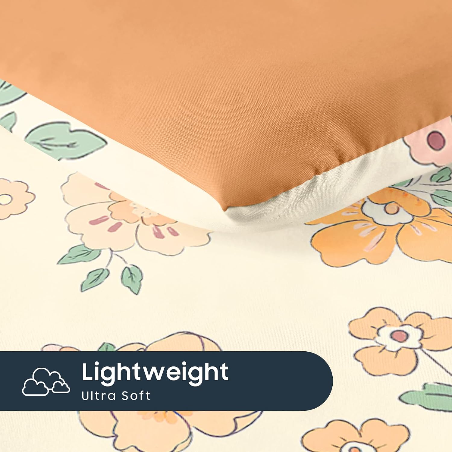 Wake In Cloud - Toddler Bedding Set for Girls, Colorful Botanical Floral Cottagecore, 4 Pieces Soft Crib Bed Set Including Comforter, Sheets and Pillowcase, Orange Cream