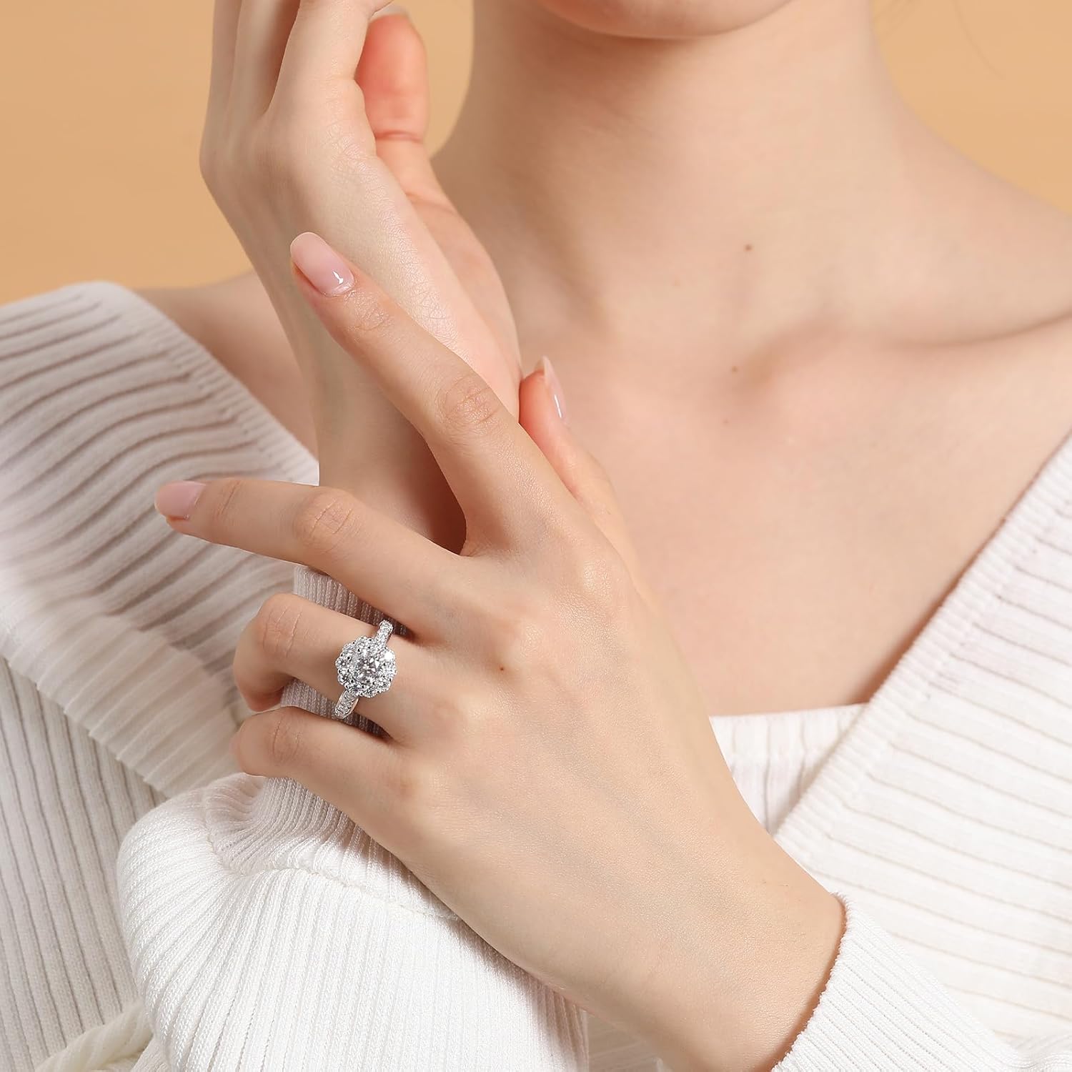 Moissanite Engagement Ring For Women 18 K White Gold Plated S925 Sterling Silver Round Cut Moissanite Solitaire Ring Travel Engagement Promise Ring For Women - Image 4