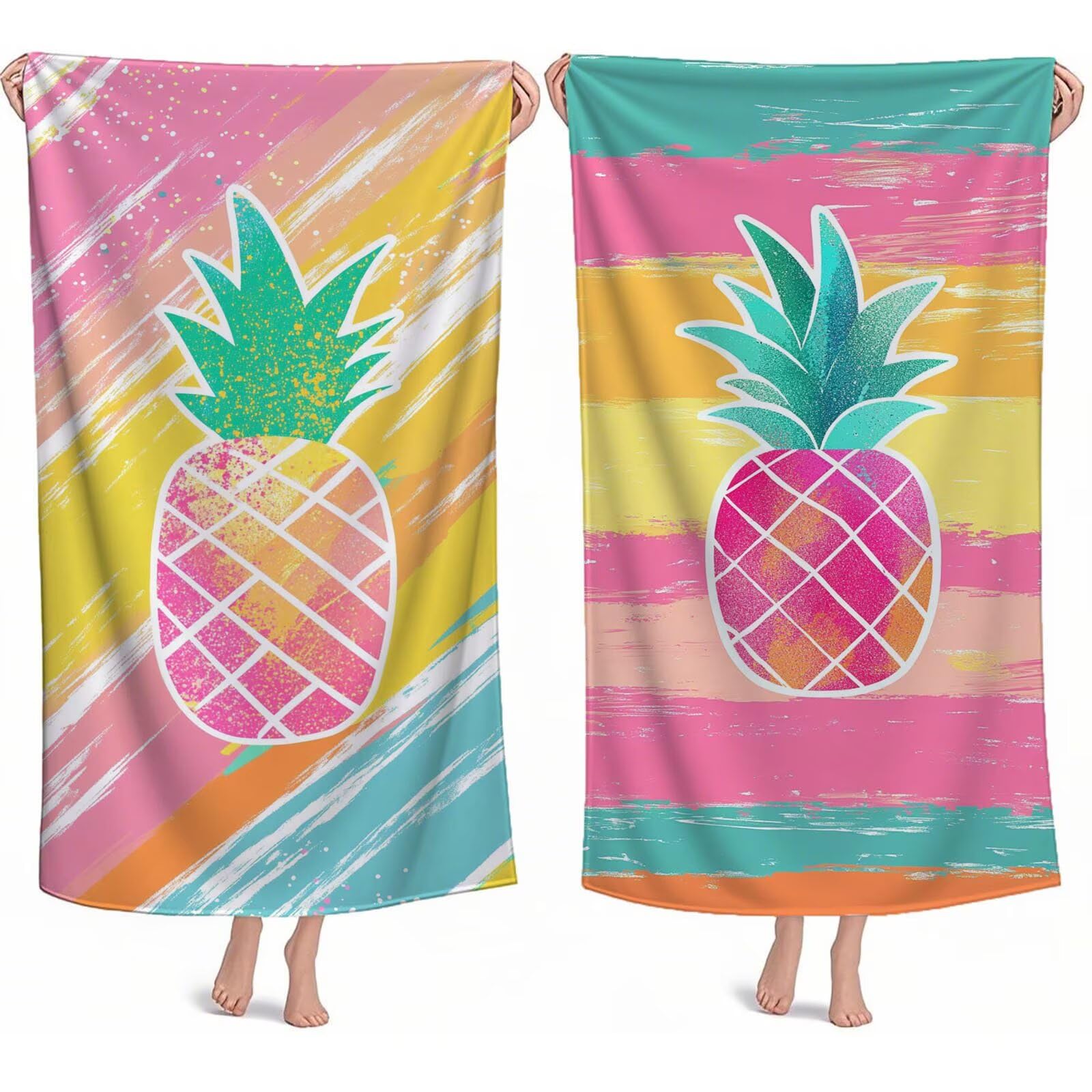 Ręczniki z mikrofibry, ananas, ręcznik plażowy, duży 100 x 180 cm, ręcznik sportowy, szybkoschnący, chłonny, ręcznik plażowy, mata plażowa, koc piknikowy na podróż, kemping, wakacje, basen M-787