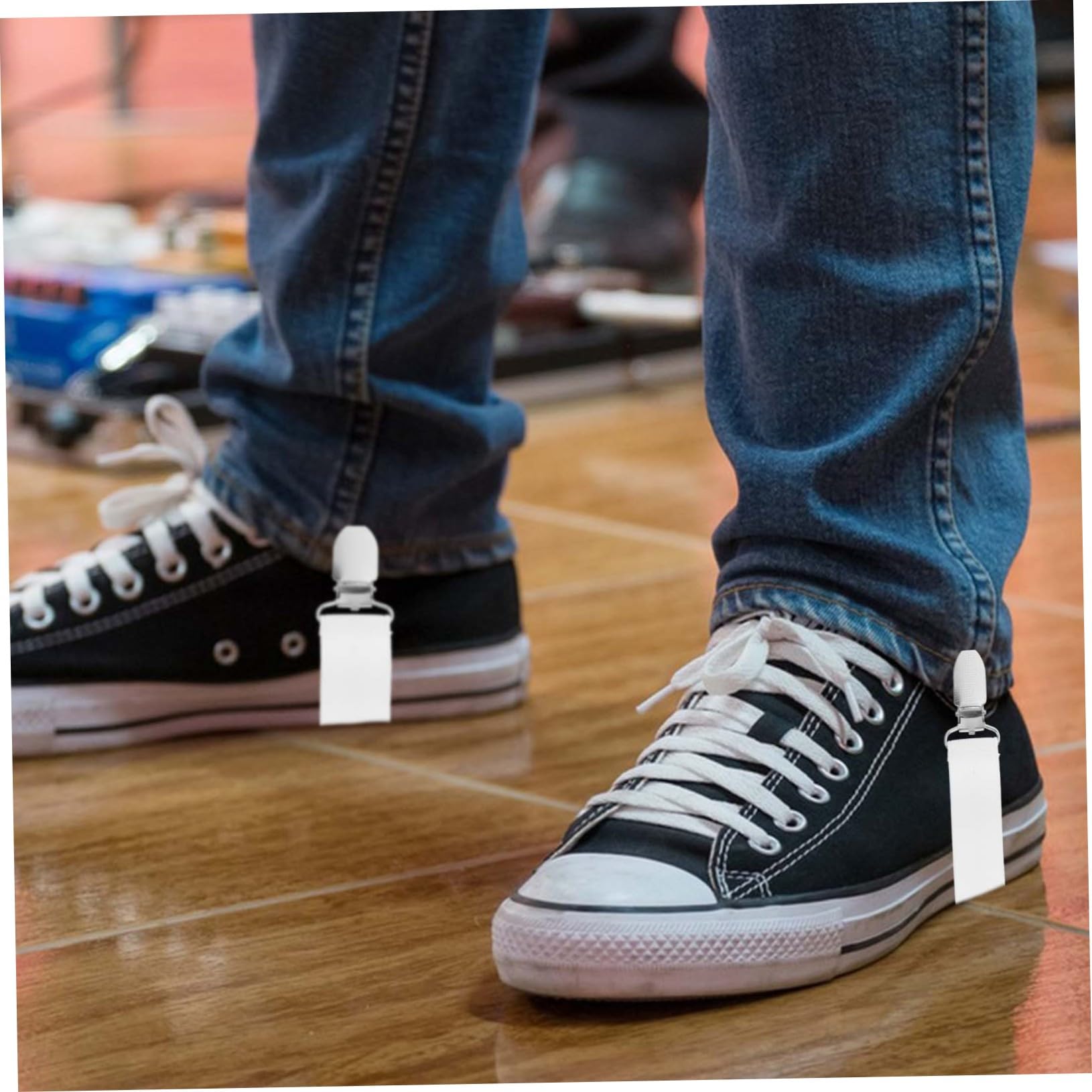 BESPORTBLE Pant Leg Clips for Cycling 4pcs Elastic Pant Keeper Boot Straps Holder Adjustable Boot Clips Windproof Waterproof Snowproof White