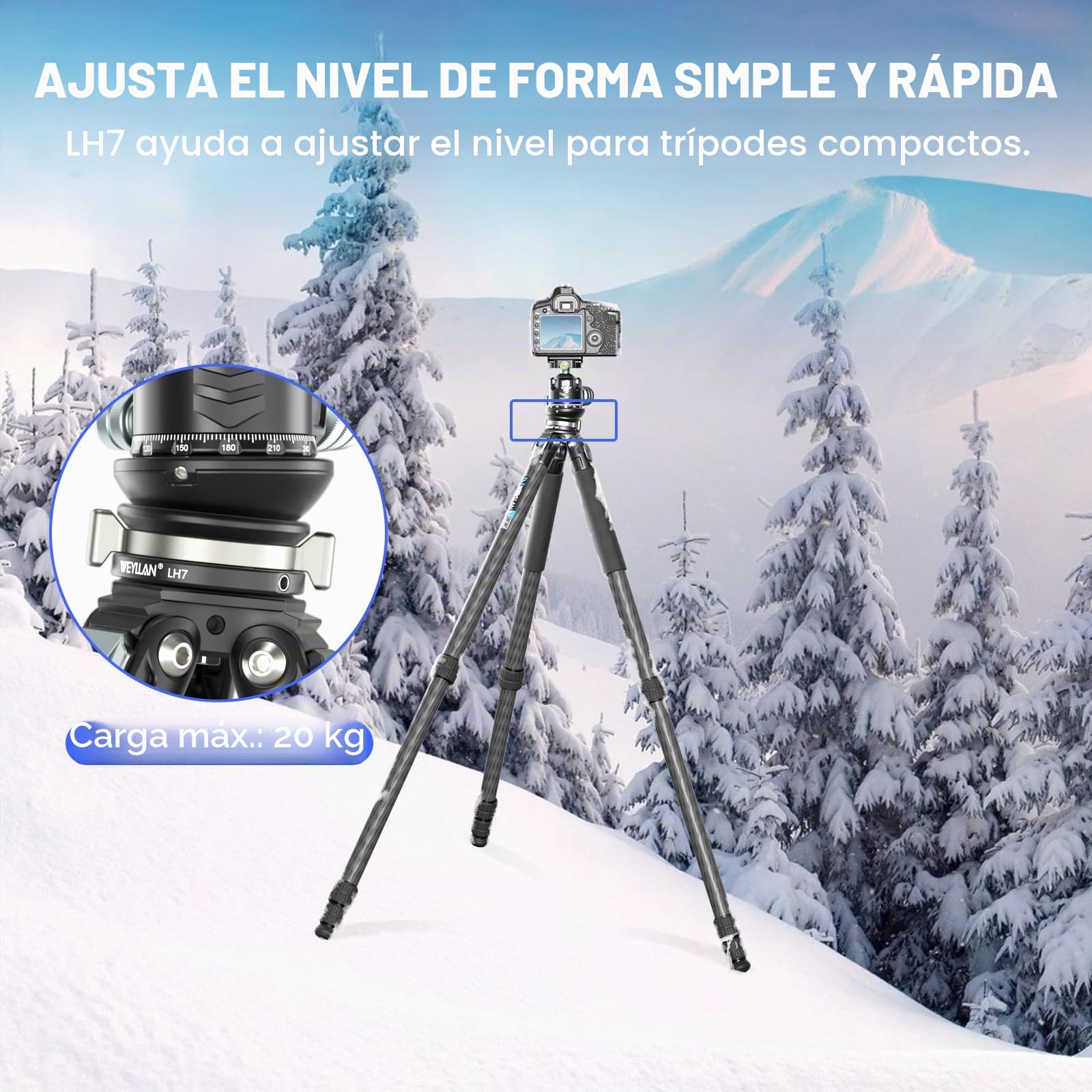 Cabezal de trípode con Base de nivelación ，Compatible con Canon Nikon Sony DSLR Camera Camcorder Tripods Monopods, Capacidad de Carga 10kg/22lbs
