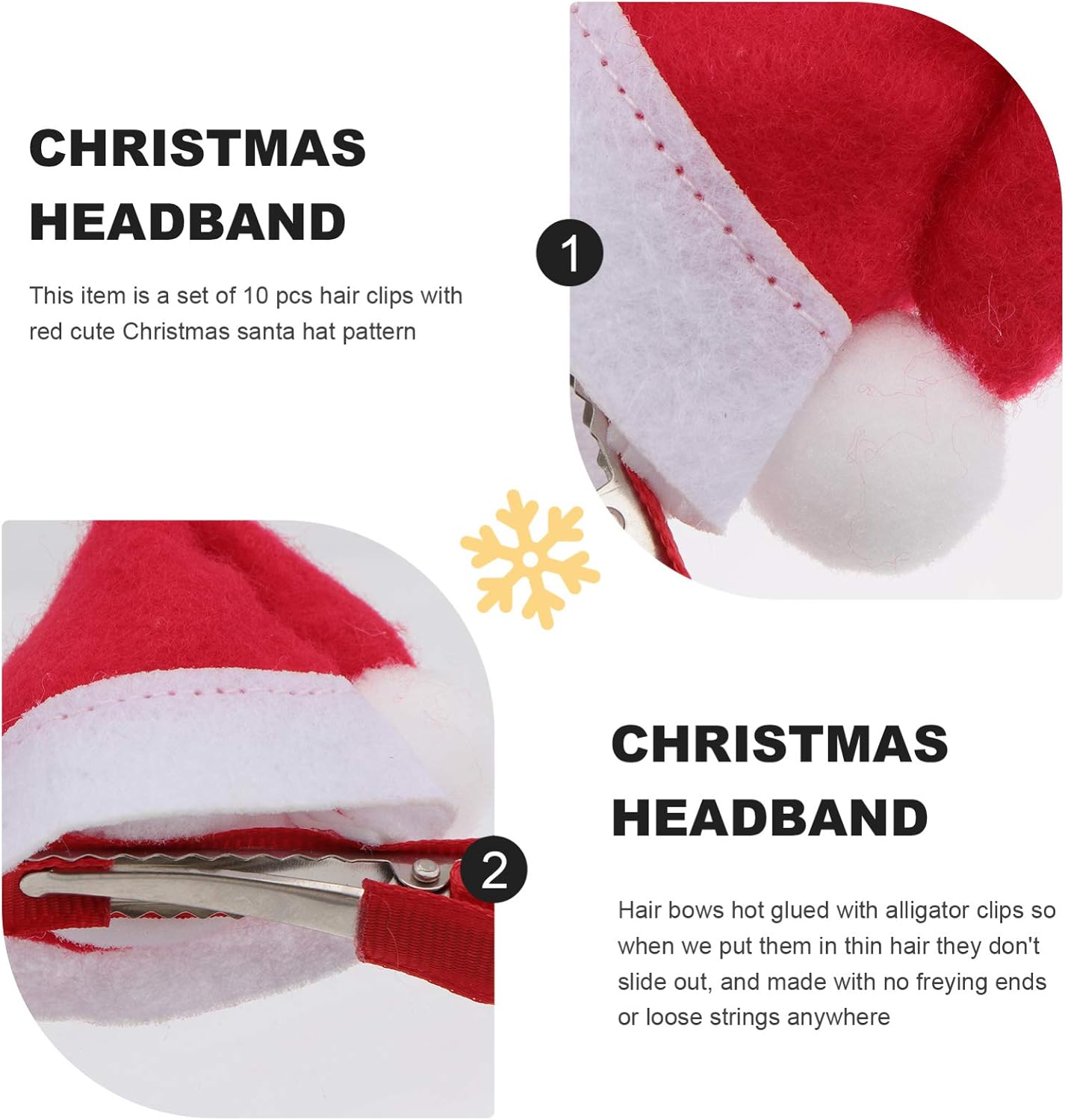 10pcs Santa Hat Hair Clip Christmas Hair Clips Mini Santa Hat Christmas Hair Barrettes Costume Headpiece Photo Props Chritmas Party Favor Decoration (Red)