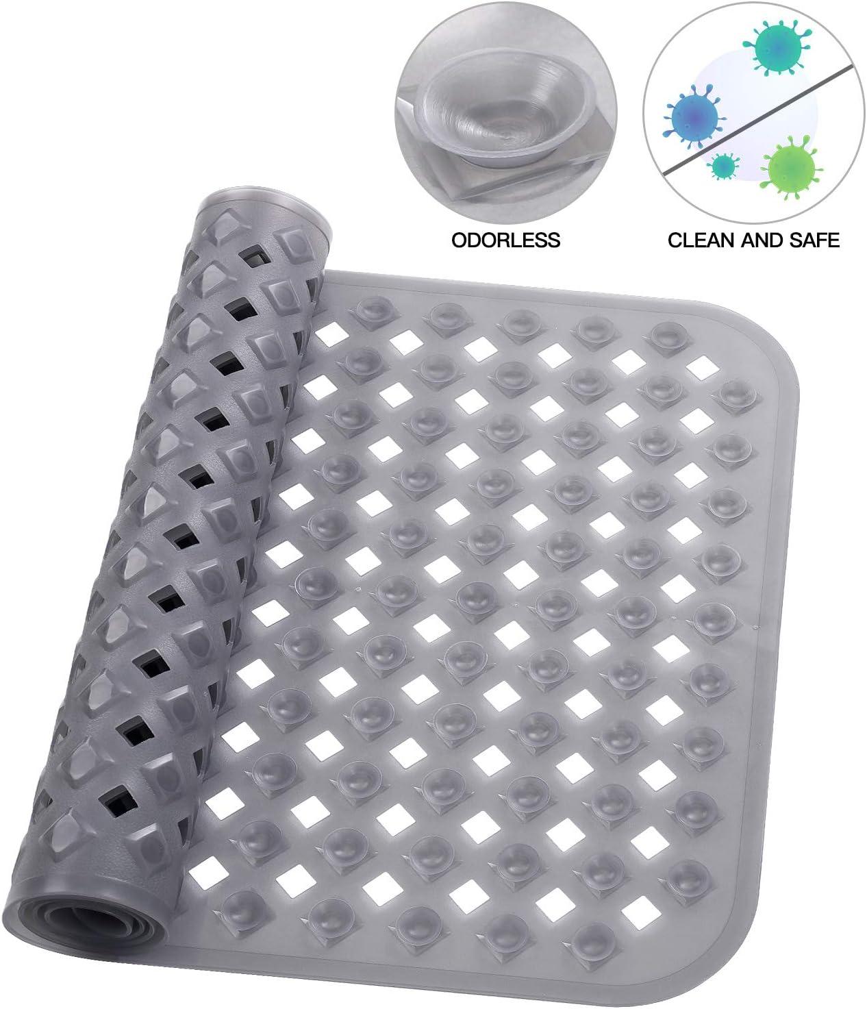 YINENN Bath Tub Shower Mat 35x15.5 Inch Non-Slip and Phthalate Latex Free,Bathtub Mat with Suction Cups,Machine Washable XL Size Bathroom Mats with Drain Holes (Clear Black): Health & Personal Care