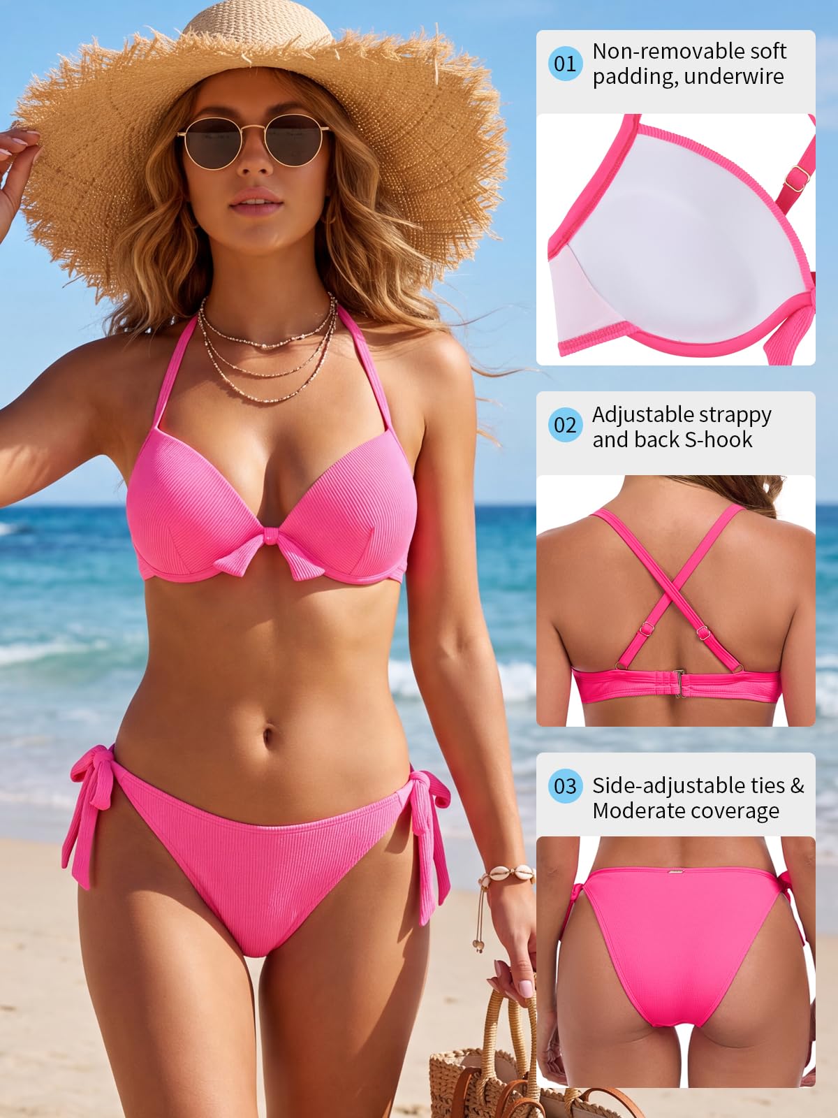 RELLECIGA Conjunto de bikini de dos piezas de corte alto para mujer, traje de baño push up con aros