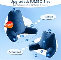Vista 2 de Sasttie Almohadas de lectura, 25 pulgadas, para sentarse en la cama, terciopelo, jumbo, respaldo alto XL, apoyo de espalda para sofá y piso, Azul