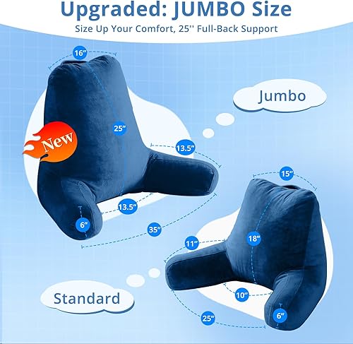Miniatura 2 de Sasttie Almohadas de lectura, 25 pulgadas, para sentarse en la cama, terciopelo, jumbo, respaldo alto XL, apoyo de espalda para sofá y piso, Azul
