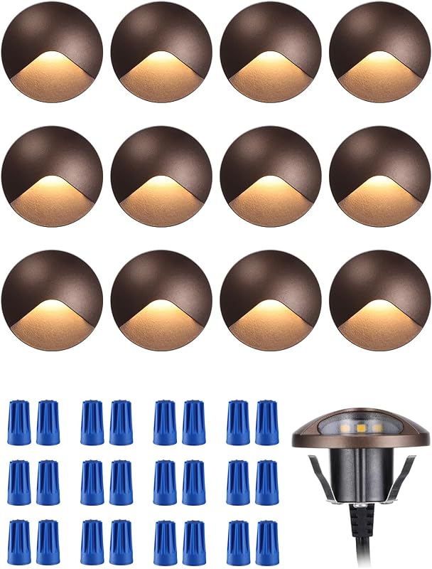 LEONLITE 12-Pack Recessed Low Voltage LED Deck Light Anti-Glare, 3000K | 12-24V AC/DC Recessed LED Step Riser Light, IP65 Outdoor Step Stair Lights, Warm White, Aluminum Housing, Oil Rubbed Bronze