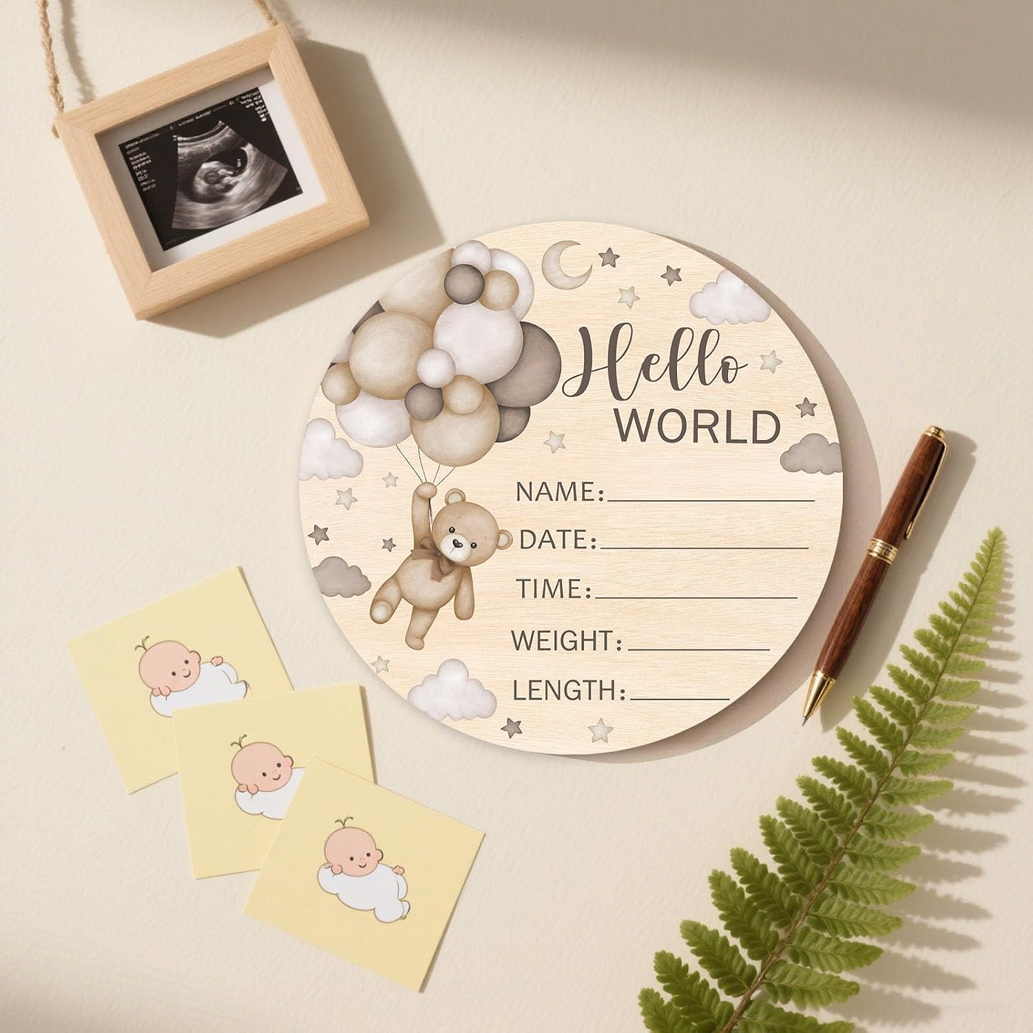 Double-Sided Wooden Newborn Birth Sign, Brown Bear Baby Announcement Sign image 4
