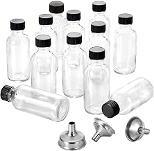 Small Glass Bottles for Juice Shots 60 ml with Leakproof Screw Lids & 3 Stainless Steel Funnels | Mini Clear Glass Bottles for Amla, Ginger, Wellness Drinks, Alcohol Shots & Storage, Set of 12