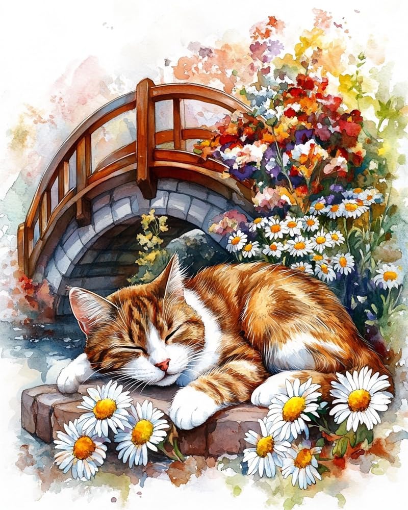 Henypt Advanced 11Ct Embroidery Cat and Flowers Cross Stich Kit Adults Beginners,Stamped Cross Stitch Kits,Christmas,Birthday Gifts Needlework Kit