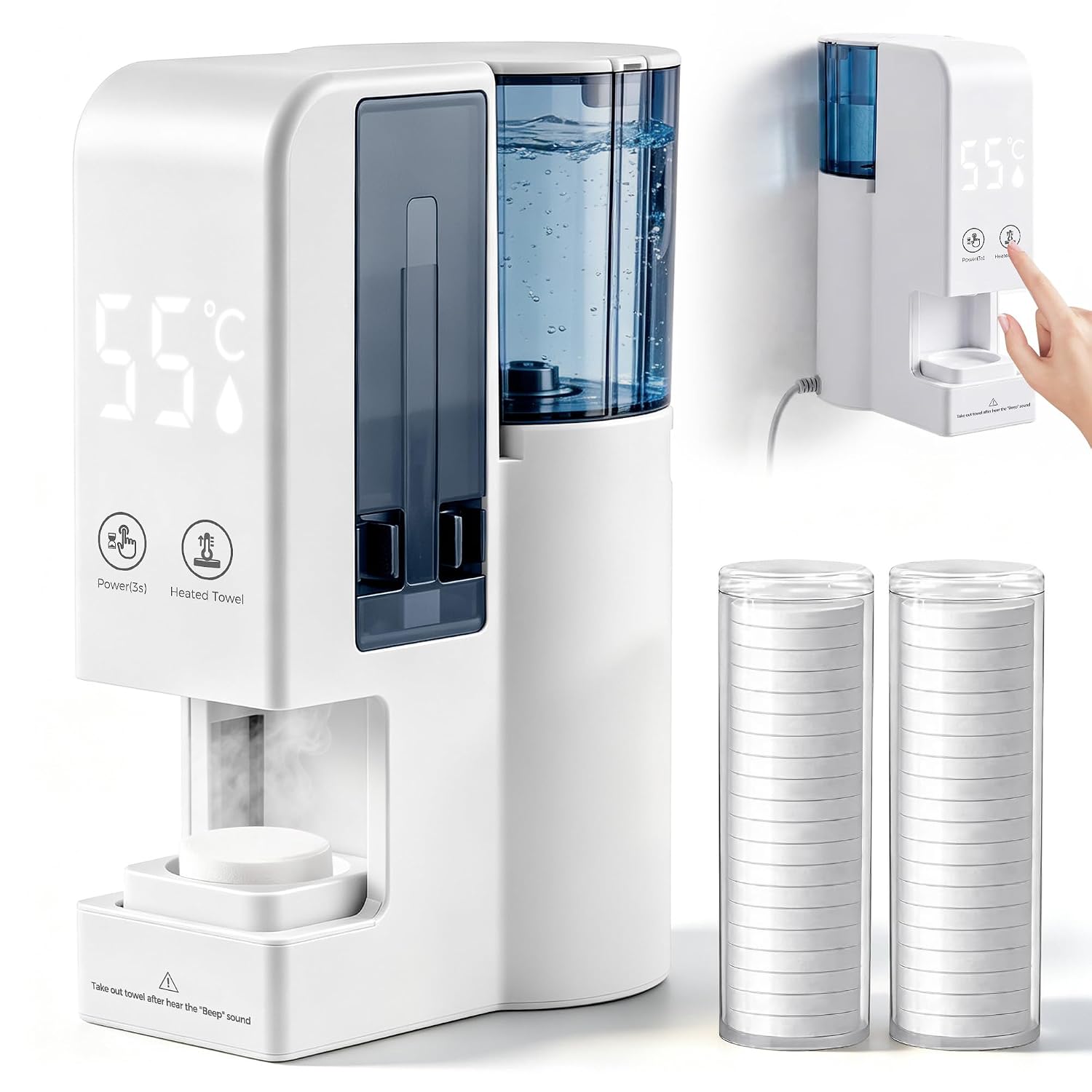 Hot Towel Dispenser,Automatic Smart Hot Towel Warmer, 5-Second Fast Heat Constant Temperature 55℃ Towel Warmers for Bathroom and Salon, with 20 Compressed Towel Tablets (White)