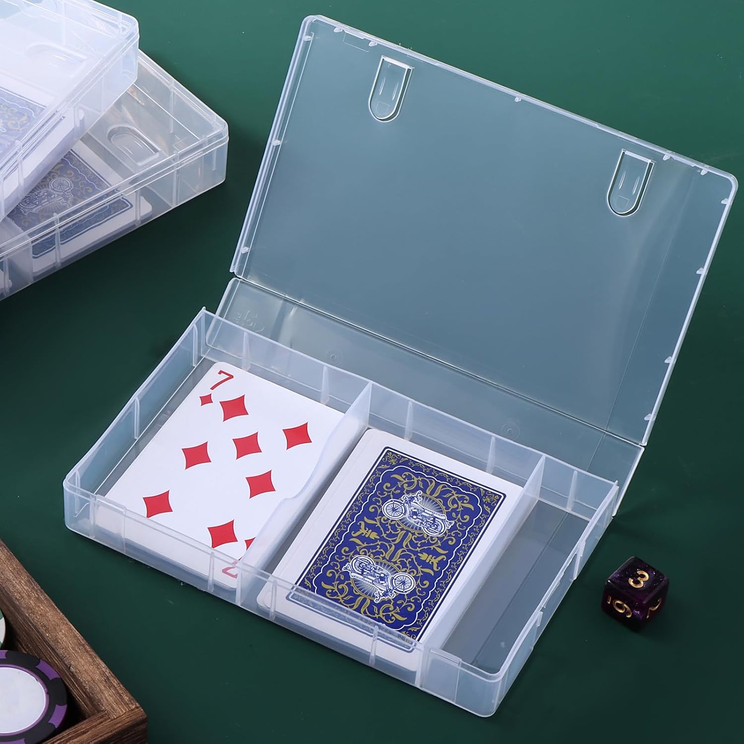 4 PCS Plastic Playing Cards Boxes, Snaps Closed Empty Plastic Storage Box, 2 Decks Card Case Playingcard Storage Clear Business Trading Card Case for Cards