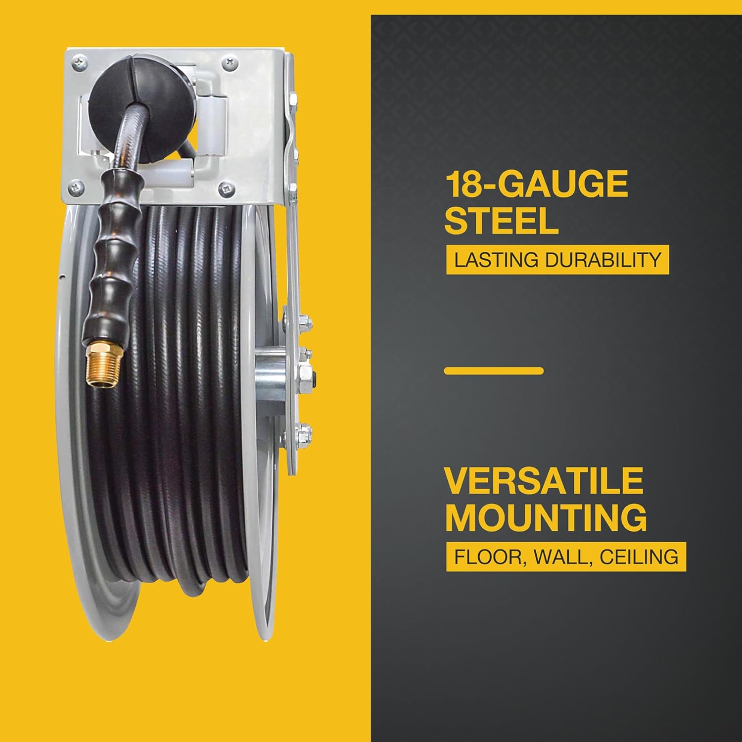 Klutch Auto-Rewind Air Hose Reel, with 3/8in. x 75ft. Rubber Hose, 300 PSI, Model# TLEXR3875-NT