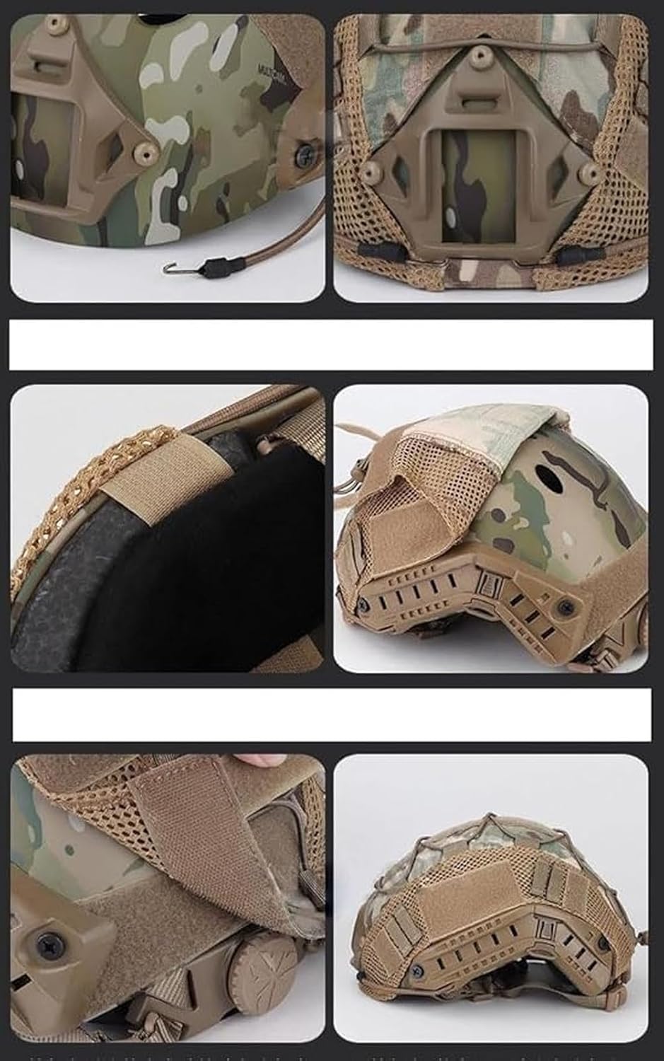 Tactical Helmet Cover, Cloth Helmet Cover with Hook and Loop, Nylon Loops & Shock Cord, Fits Fast BJ/PJ/MH Helmets Size M/L for Airsoft & Paintball