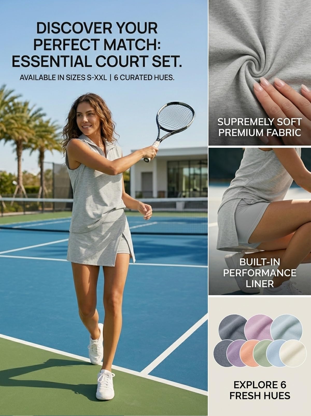 Womens 2 Piece Skirt Sets Summer Sleeveless Half Zip Sweatshirt Athletic Skorts Tennis Outfits Casual Sweatsuits — view 4
