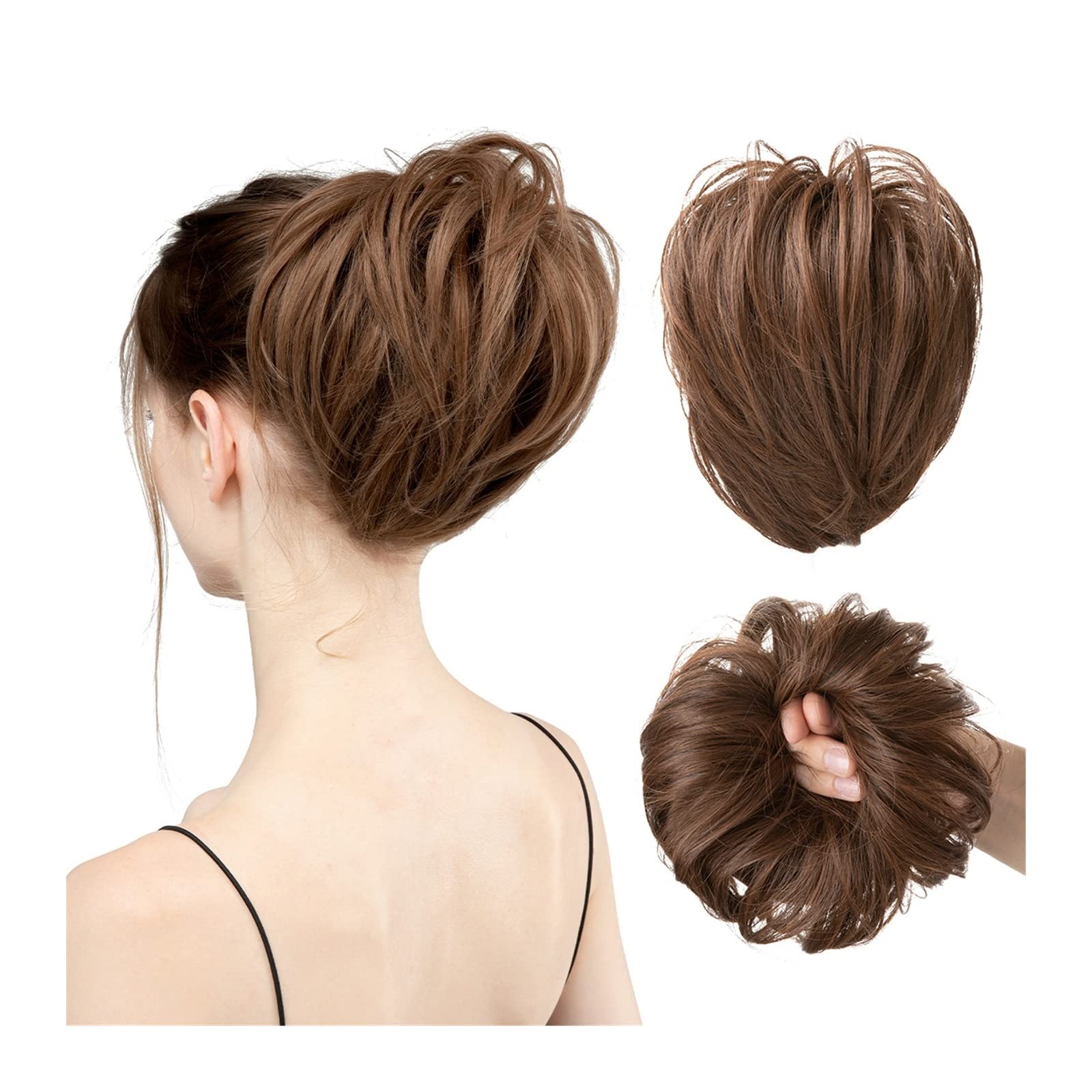 Piezas de Pelo de Moño Para mujer Moños de pelo liso, pieza de cabello sintético, moño desordenado, Scrunchies con banda de goma elástica, extensión de moño Updo, postizos de cola de caballo for mujer