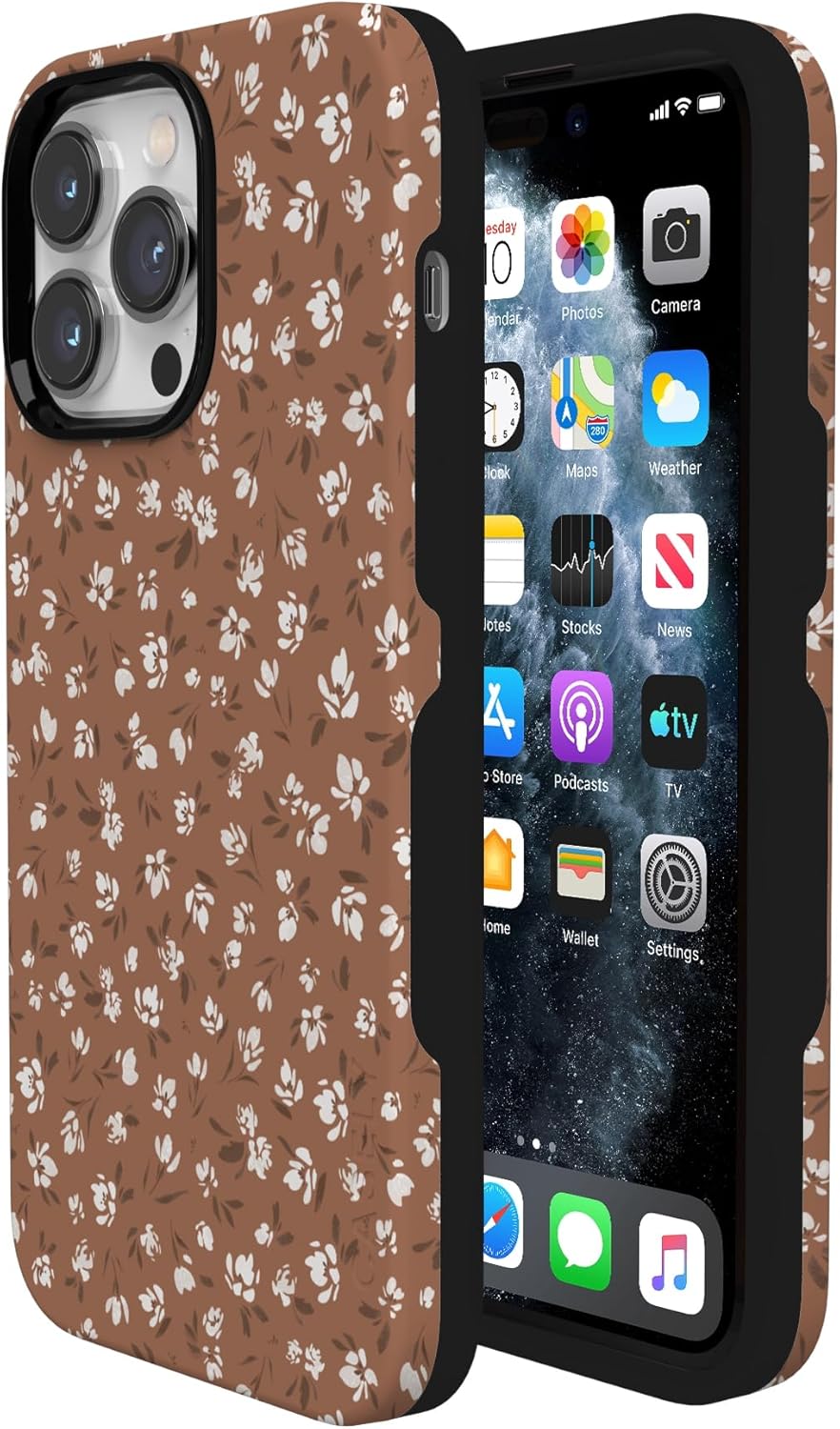Casely iPhone 14 Pro Max Case | Mocha Meadow | Tiny Flowers | Bold Protective Design | Compatible with MagSafe