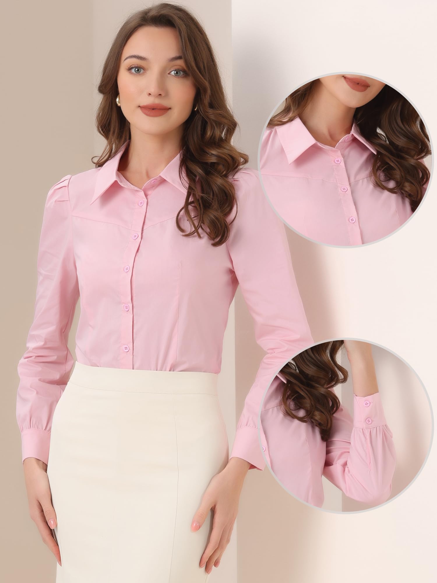 Allegra K Chemisier Body Femme Boutonné Justaucorps Col Rebattu pour Business Style Décontracté à Manches Longues
