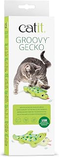 Catit Groovy Gecko Interactive Cat Toy | Flopping Motion Toy with Catnip & Silvervine, USB Rechargeable, Motion Sensor, Washable Cover, Green