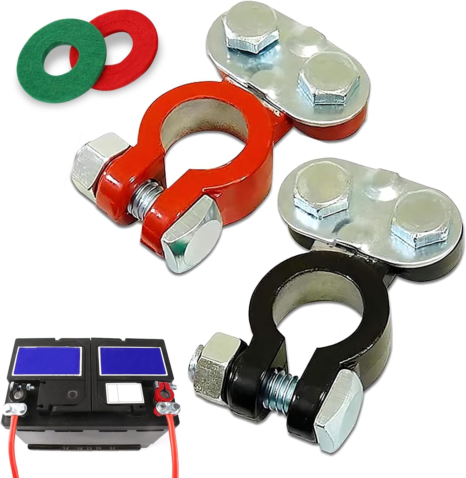 2 Pack Car Cable Terminal Clamp Connectors, Waterproof Durable Metal Vehicle Connector with Washer, Universal Automotive Wire Connector Accessories for Truck SUV Car (Silver)