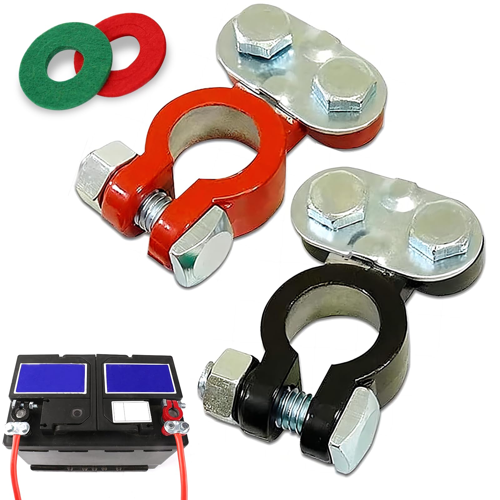 2 Pack Car Cable Terminal Clamp Connectors, Waterproof Durable Metal Vehicle Connector with Washer, Universal Automotive Wire Connector Accessories for Truck SUV Car (Silver)