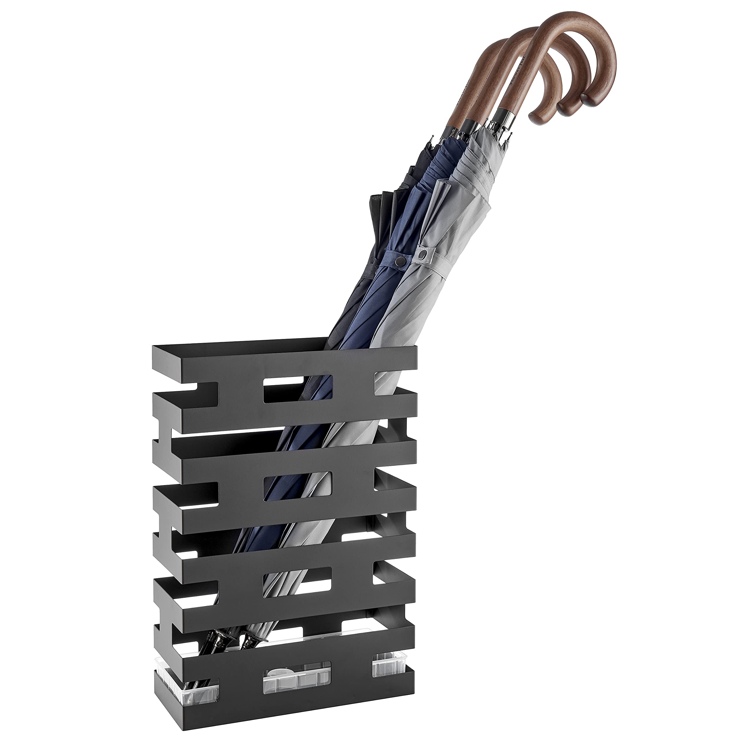 ACAZA Rechteckiger Schirmständer aus Metall mit Wasserbecken, schlichtes und modernes Design, Schwarz