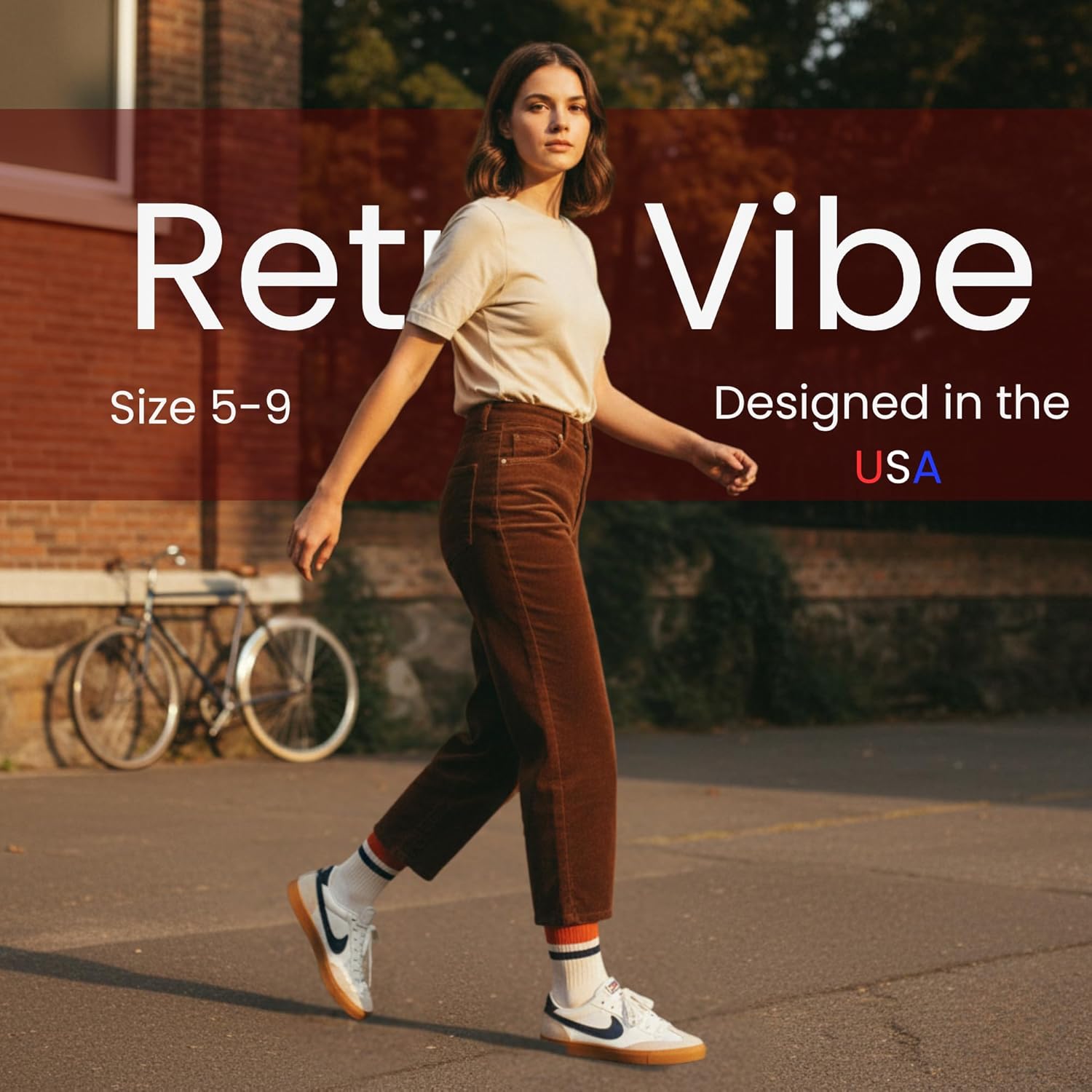 F|B Striped Retro Crew Socks for Women - Pair of 5 Triple Striped Socks with Terry Cushioned Sole - Image 3