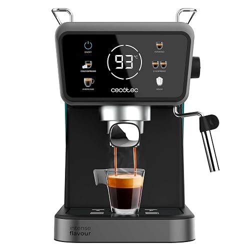 Cecotec Cafetera Express Power Espresso Touch ColdBrew. 1350W, Café en Frío, Espresso y Cappuccino, 20 Bares de Presión, Vaporizador Orientable, Táctil, Depósito de Agua 1,5L y de Leche 550ml