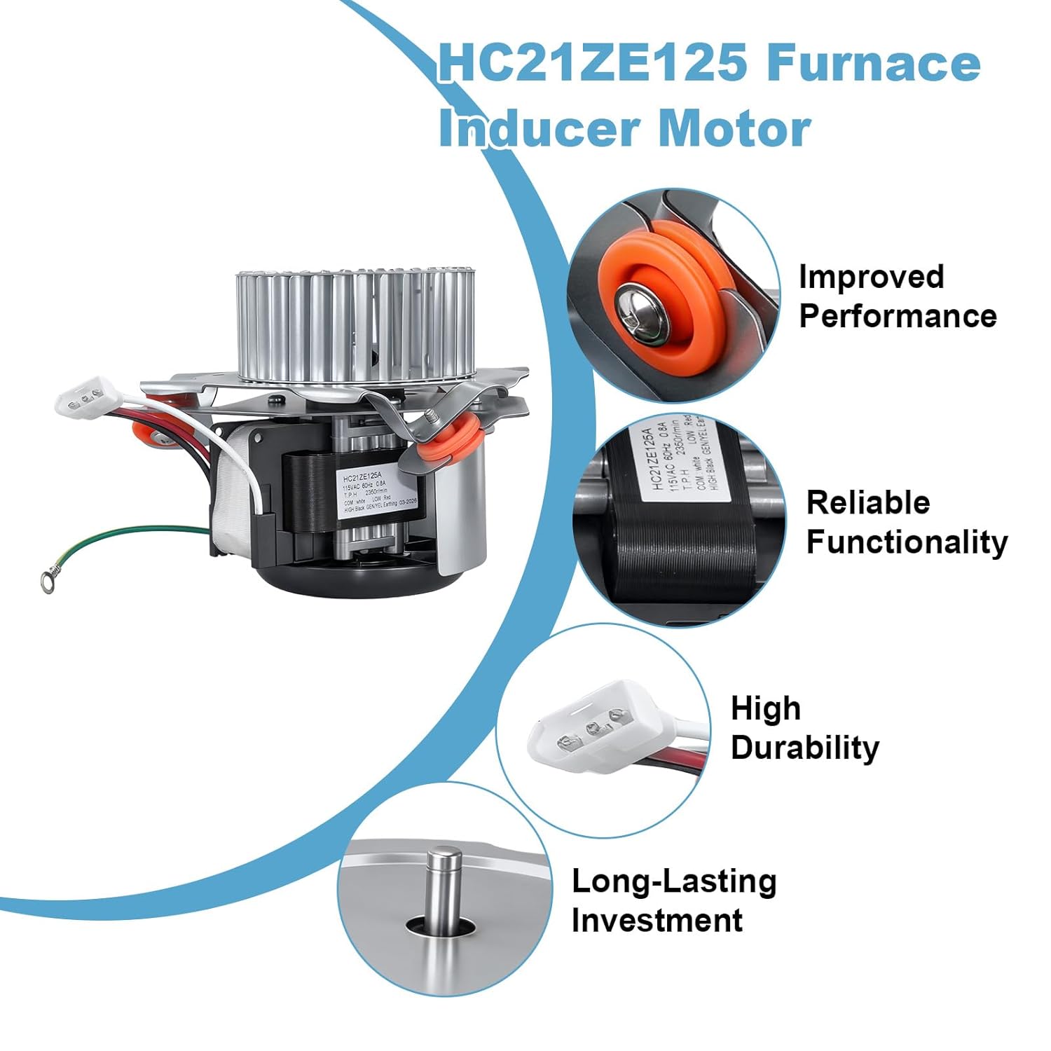 HC21ZE125A J238-100-10110AT Draft Inducer Motor Kit Compatible with Carrier Bryant Payne Models Furnace Exhaust Vent Venter Blower Motor Assembly,Replace 347822-761 326628-761 HC21ZE125A